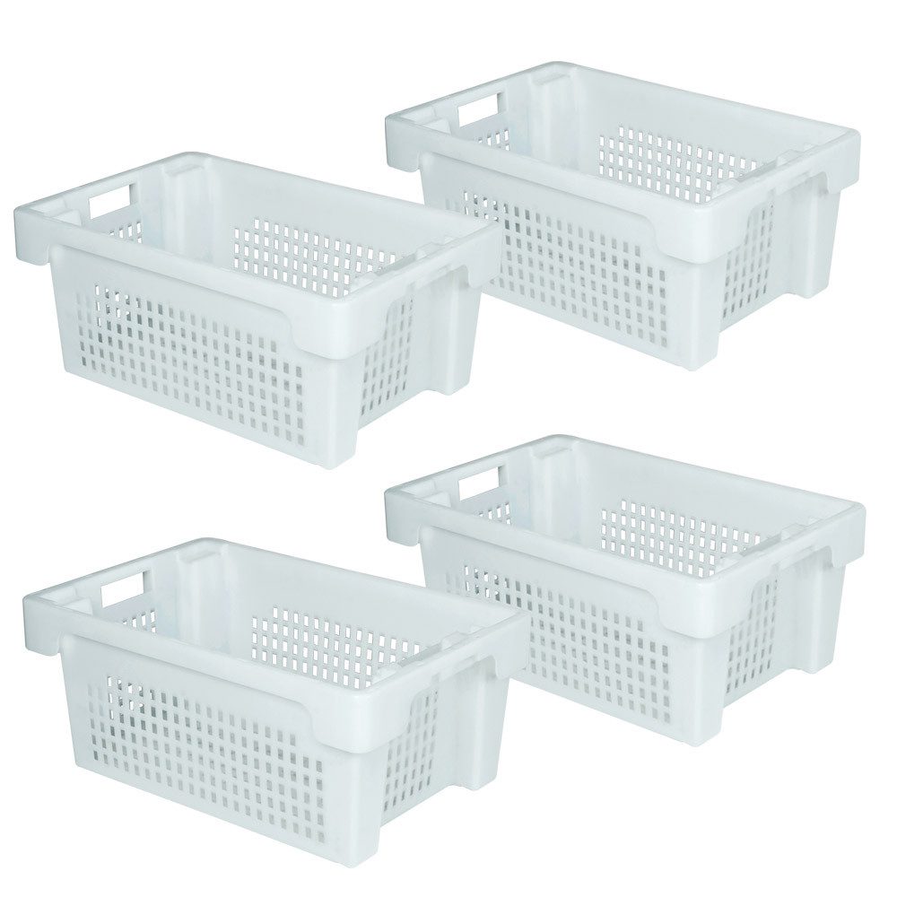 BRB-Lagertechnik Stapelbox 4x Drehstapelbehälter, LxBxH 600x400x250 mm, Abgerundete Gitter für schonenden Transport empfindlicher Güter