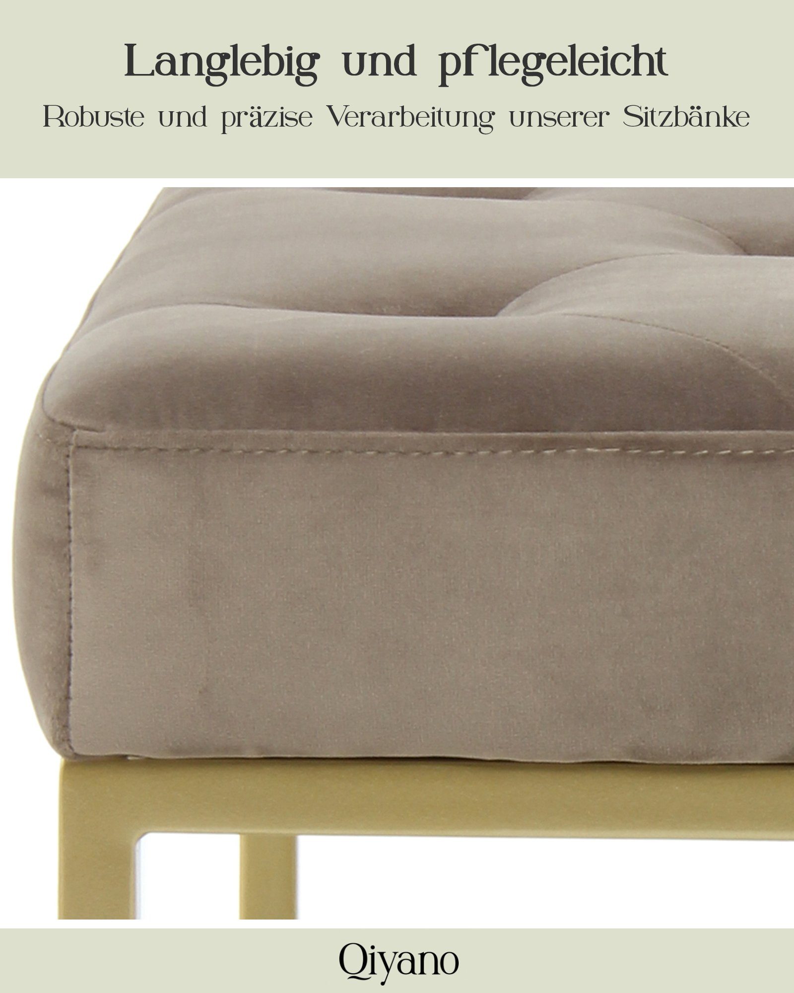 Qiyano mit goldenen Barock-Stil Sitzbank Gesteppte Polsterbank Metallfüßen Taupe Sitz- Samt