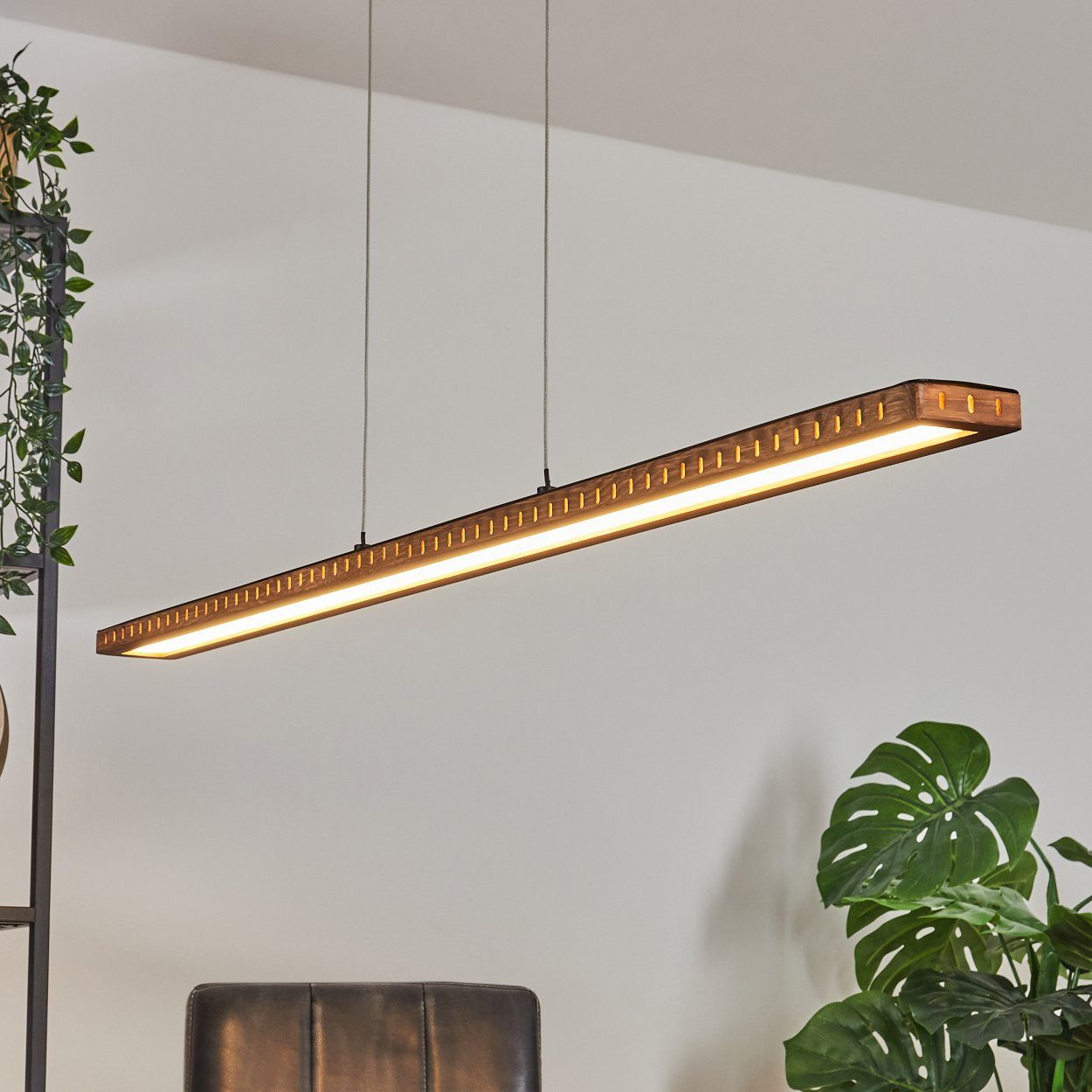 Schwarz/Natur/Weiß, hofstein Watt 5690 3000 Hängelampe, dimmbar 36 Kelvin, m. Pendelleuchte LED IP20 »Crustumerium« Metall/Holz/Kunststoff, Lichtschalter, Lumen,