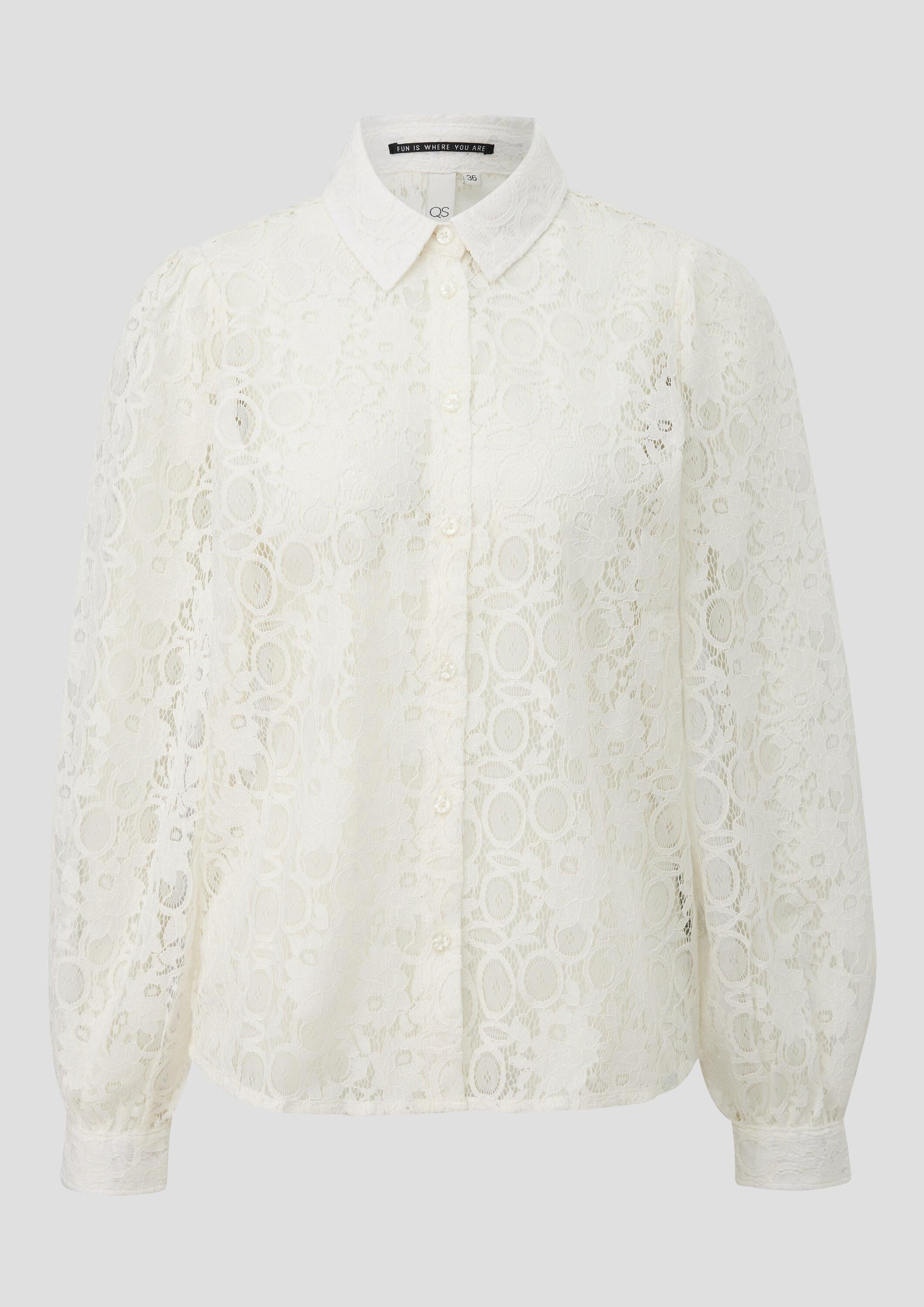 QS Langarmbluse Bluse Spitzenbluse mit Knopfleiste