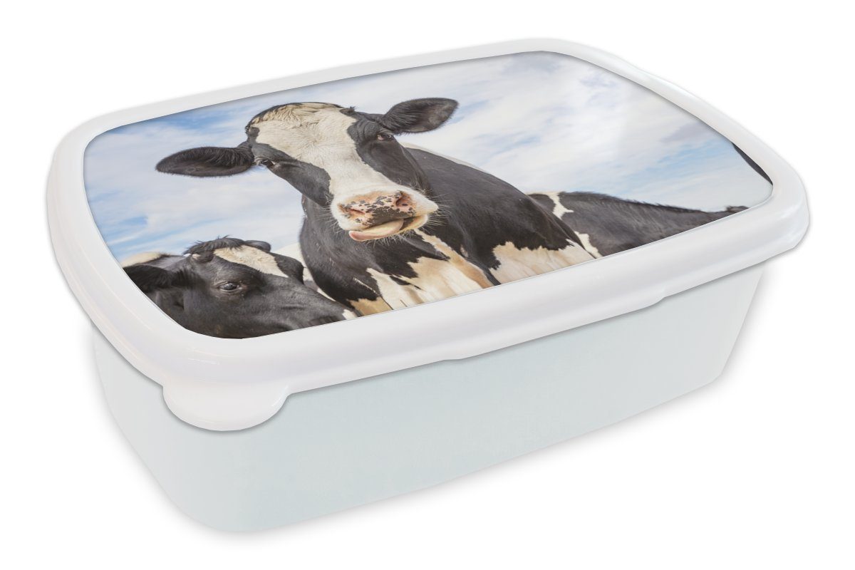 MuchoWow Lunchbox Kuh - Zunge - Lippen, Kunststoff, (2-tlg), Brotbox für Kinder und Erwachsene, Brotdose, für Jungs und Mädchen weiß