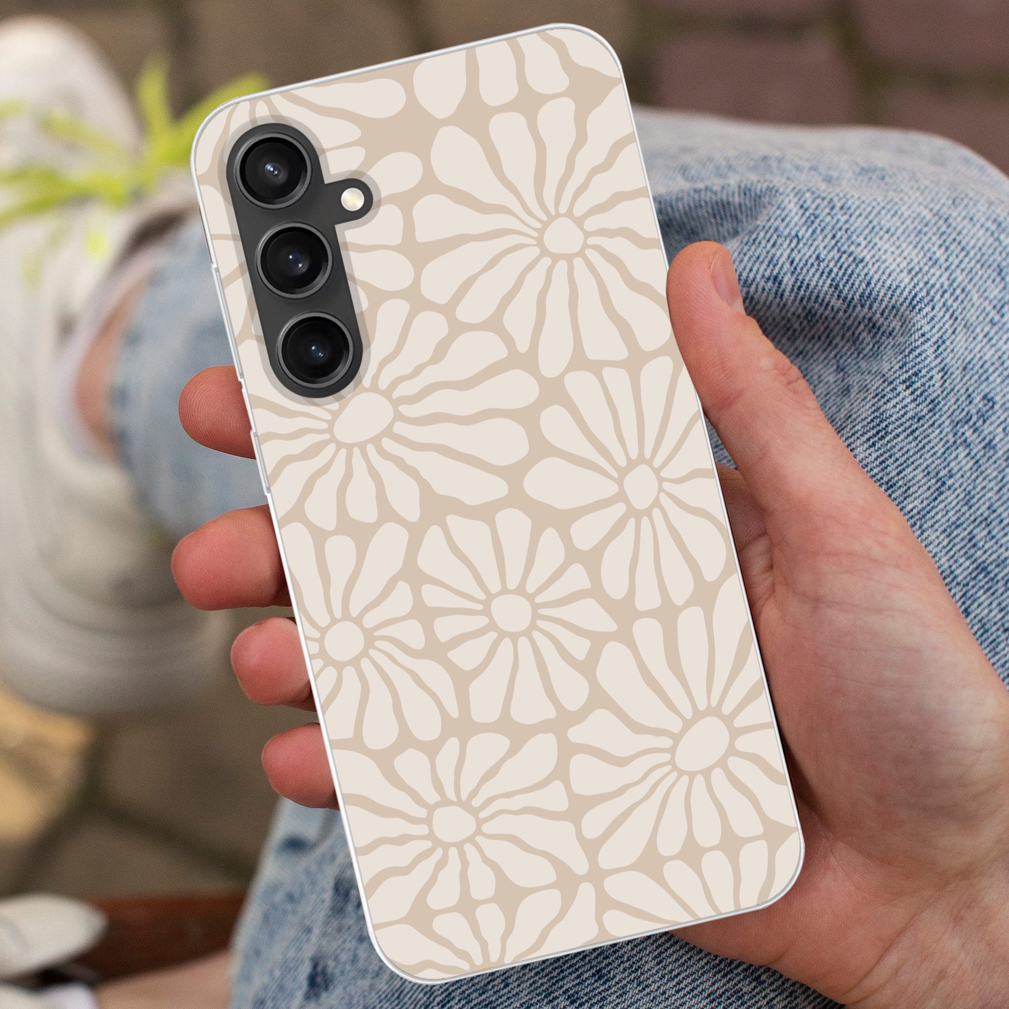 MuchoWow Handyhülle für Samsung Galaxy S23 FE Floral - Druck - Beige - Braun - Minimalisti