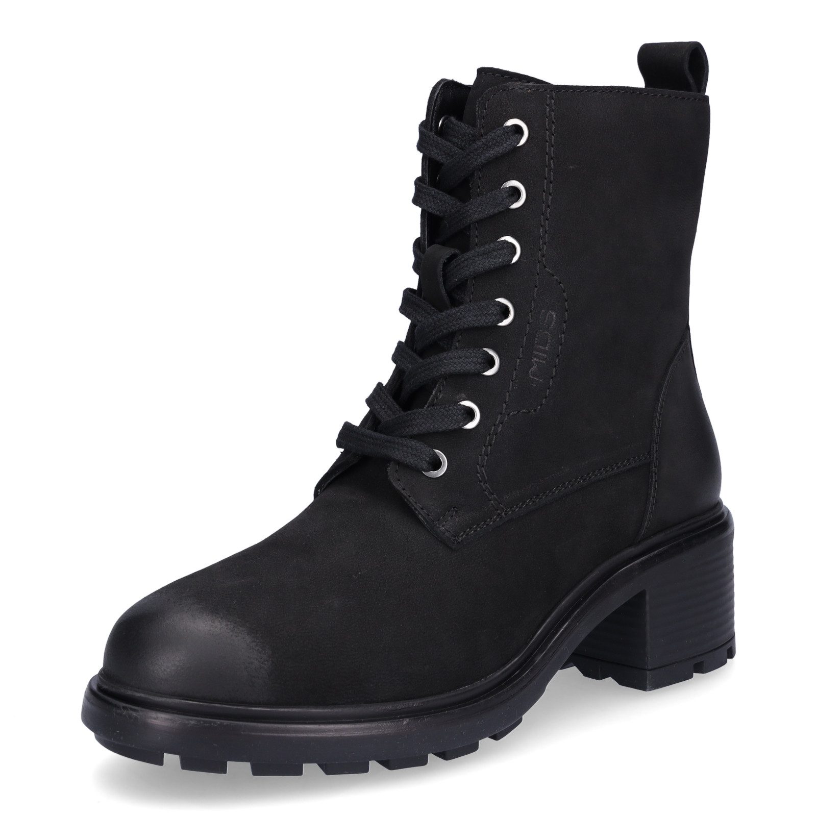 MIDS MAJA Damen Schnürboots Nubukleder in Schwarz, Blockabsatz 5 cm, zusätzlicher Reißverschluss