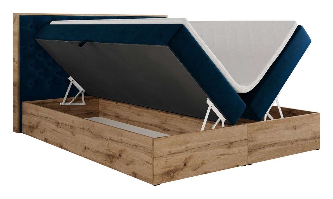 Doppelbett, MÖBEL MKS 3, Holzrahmen, mit mit Boxspringbett ALBERO Kopfstütze Eiche Multipocket-Matratze,