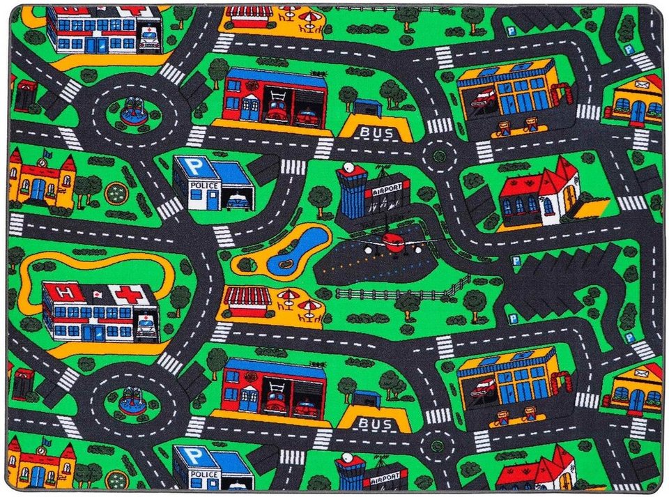 Kinderteppich CITY, Primaflor-Ideen in Textil, rechteckig, Höhe: 5 mm,  Straßen-Spiel-Teppich, Straßenbreite ca. 9 cm, Kinderzimmer