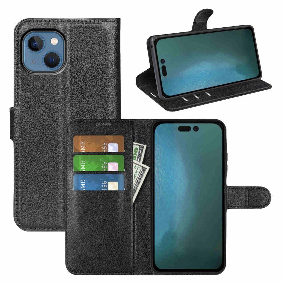 Für Apple iPhone 15 Pro Design Handy Tasche Wallet Premium Schwarz