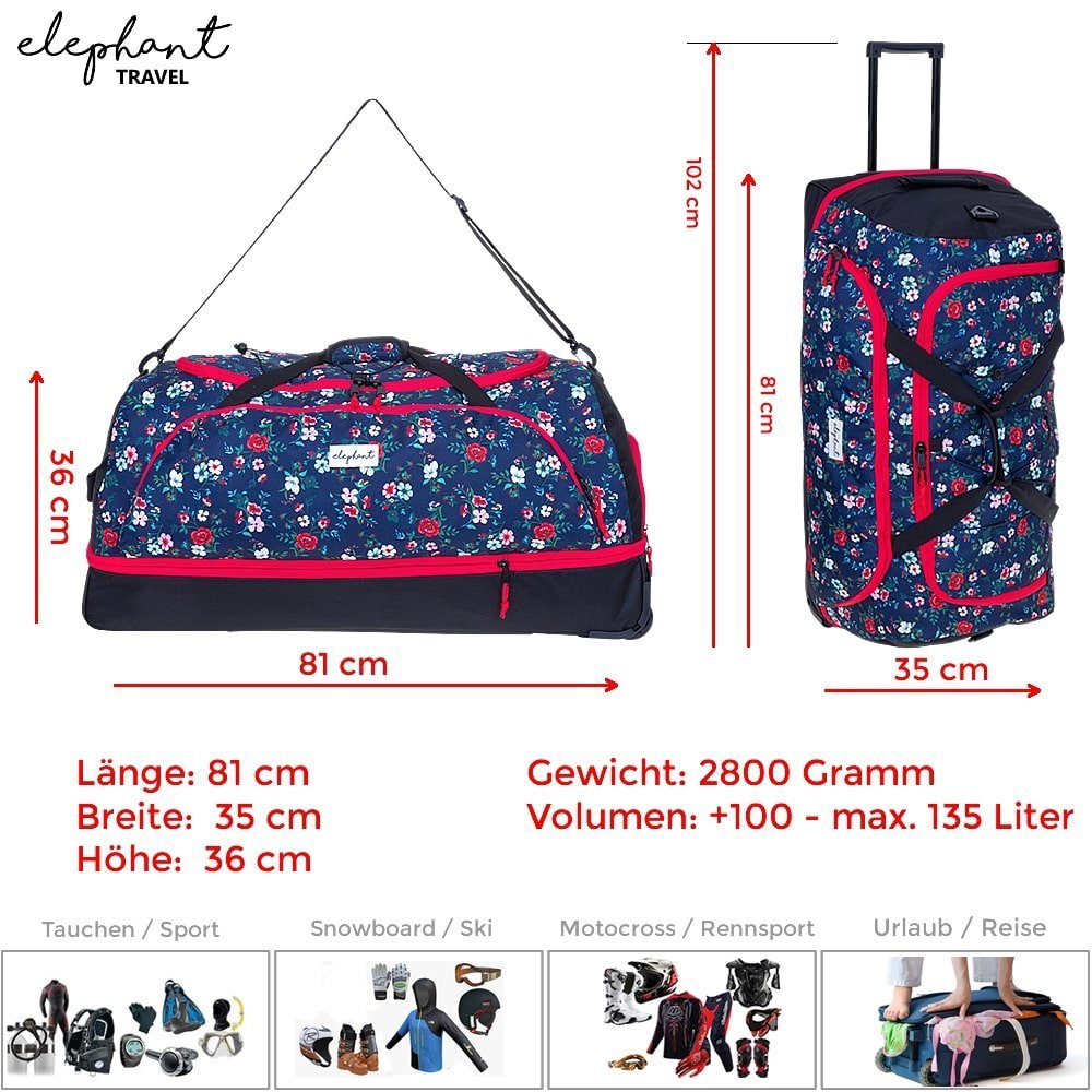 ELEPHANT Weichgepäck-Trolley Cruiser Trolley 100-135 L Reisetasche Travel Flower, Damen Tasche Softcase Gepäck Reise Urlaub Trolly