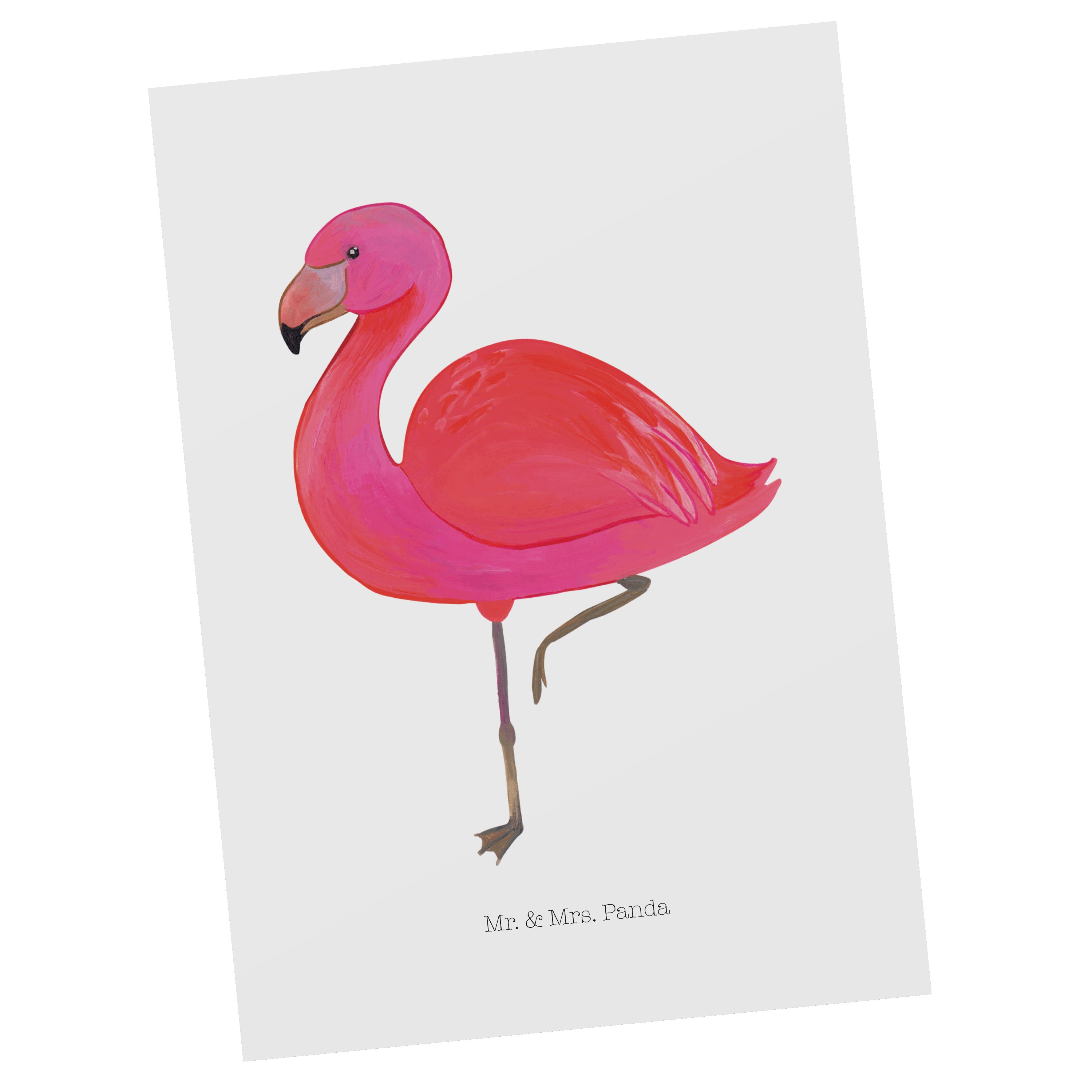 Mr. & Mrs. Panda Postkarte Flamingo classic - Weiß - Geschenk, Freundinnen, Einladung, Geschenkk