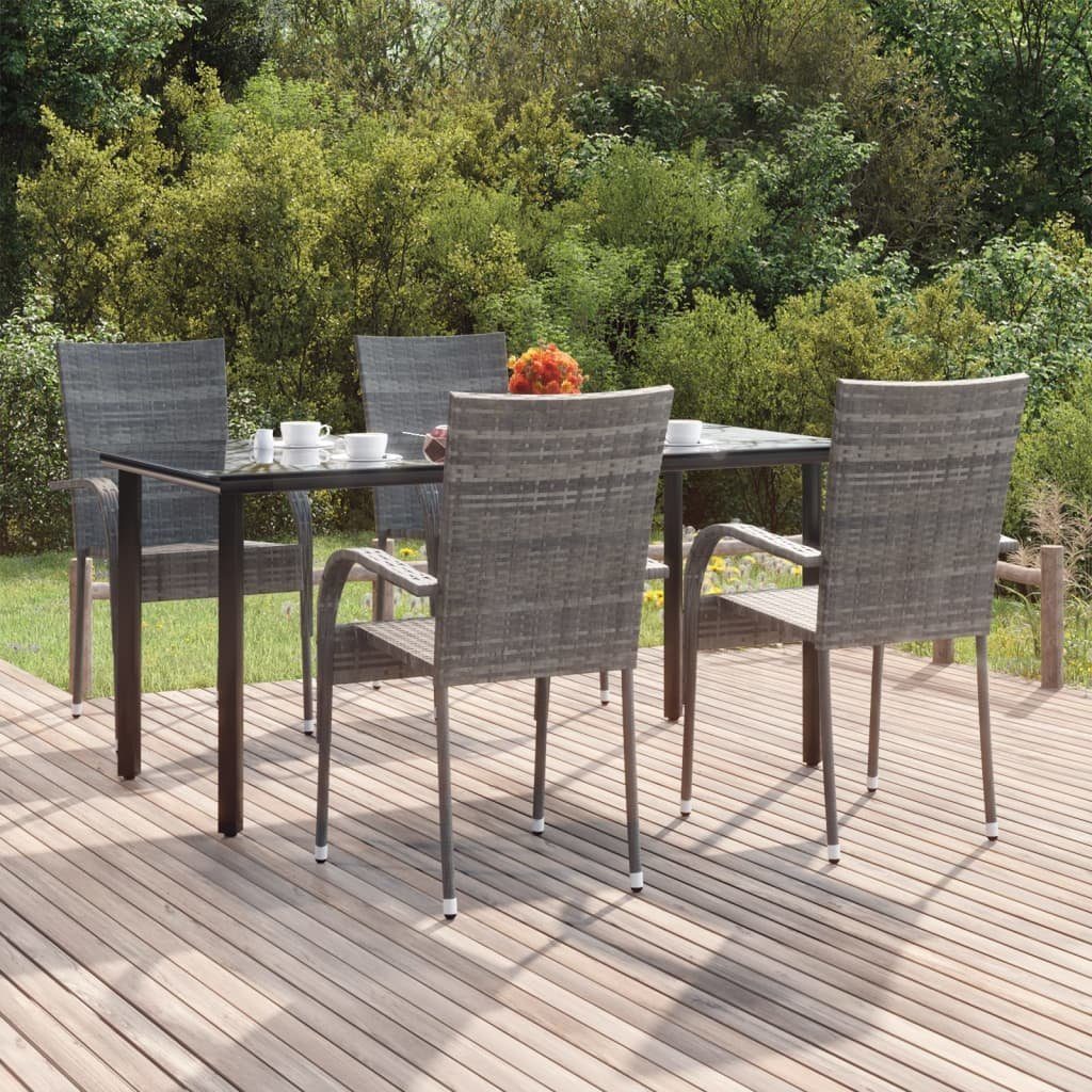 vidaXL Garten-Essgruppe 5-tlg. Garten-Essgruppe Grau Poly Rattan, (5-tlg)