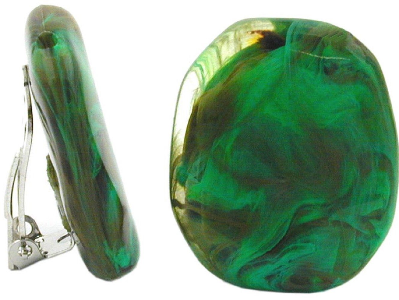 unbespielt Paar Ohrclips Modeschmuck Ohrringe grün braun marmoriert Kunststoff 28 x 23 mm, Modeschmuck für Damen