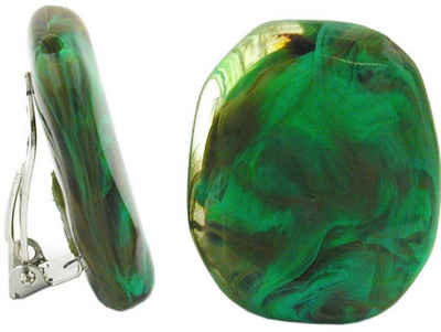 unbespielt Paar Ohrclips Modeschmuck Ohrringe grün braun marmoriert Kunststoff 28 x 23 mm, Modeschmuck für Damen