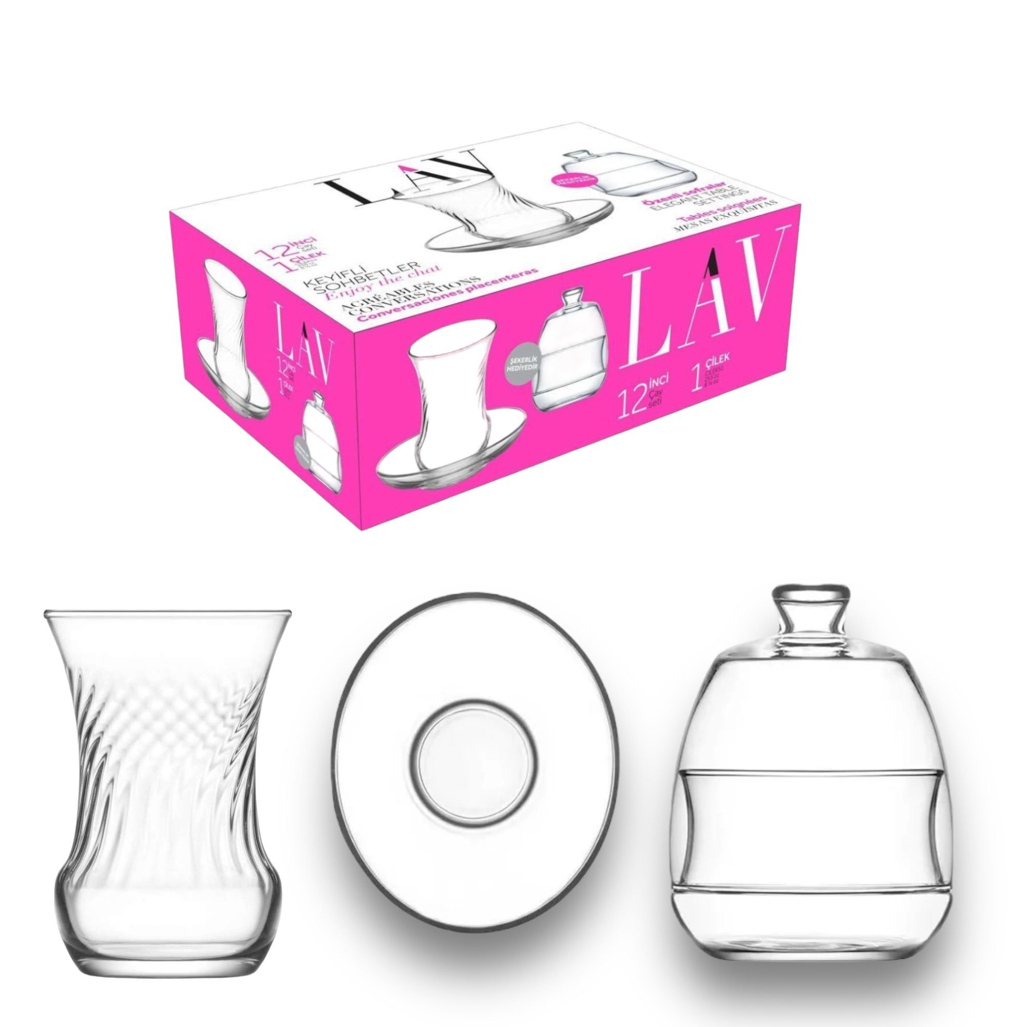 LAV Teeglas Inci Teegläser-Set mit Zuckerschalen 6x-6x-1x komplett 13tlg, Glas