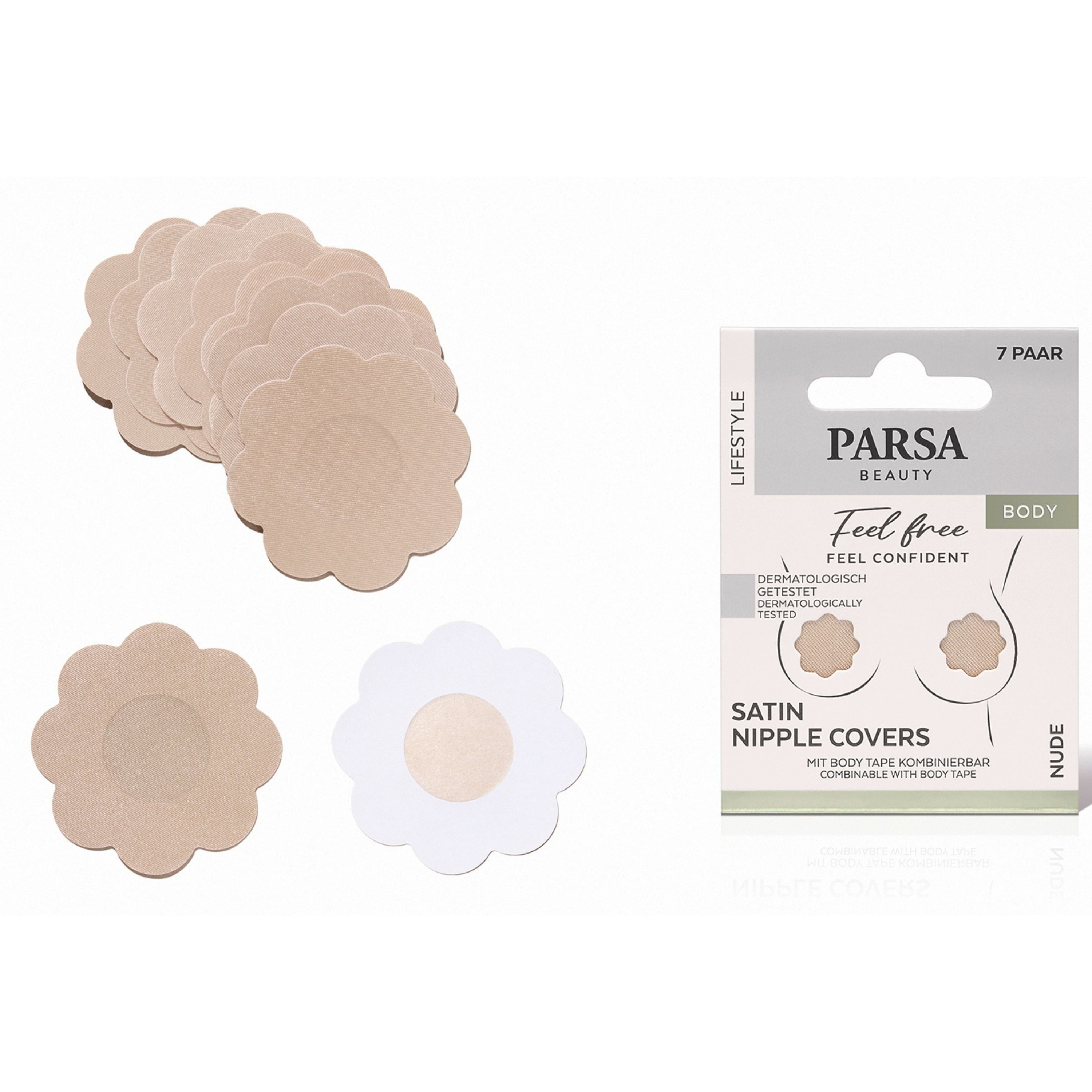PARSA Beauty Set: Push-up-BH Lifestyle Satin Nipple Covers in Beige, sanft und blickdicht