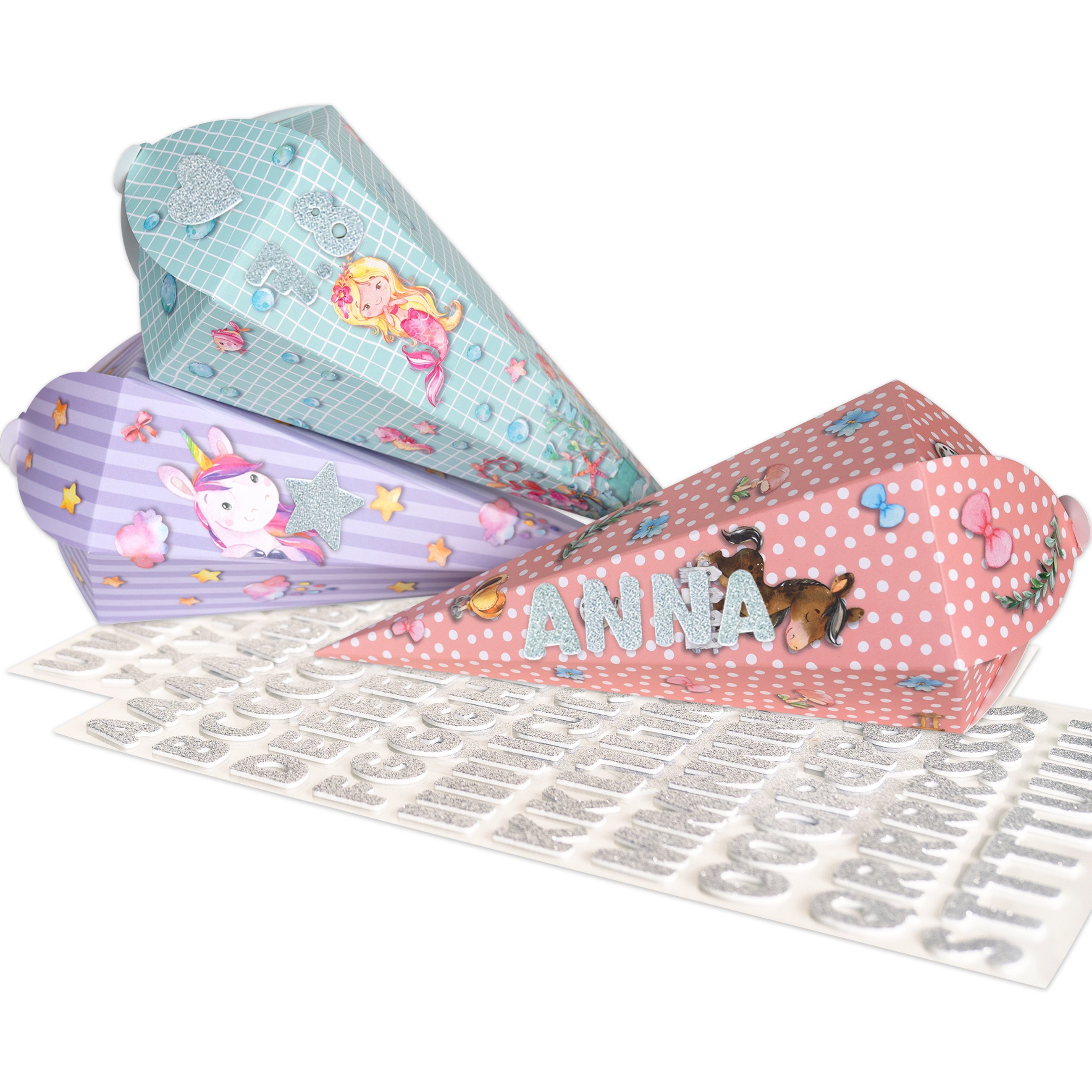 PAPIERDRACHEN Schultüte 3 Schultüten - auch als Geschwistertüten - verschiedene Designs, Schulanfang