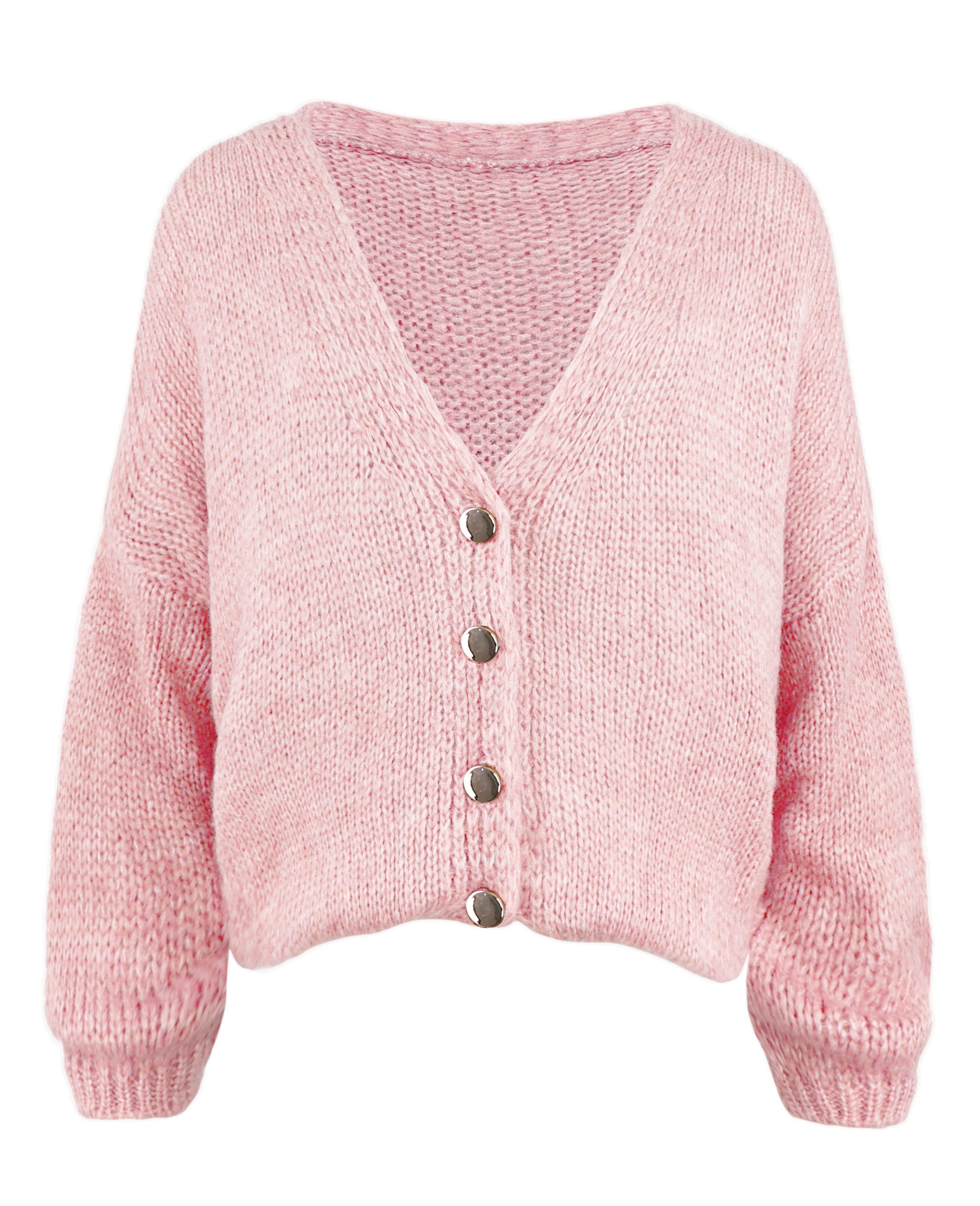 dy_mode Strickjacke Strick Cardigan Damen im Grobstrick V-Ausschnitt Übergangsjacke Grobstrick, in Unifarbe, V-Ausschnitt