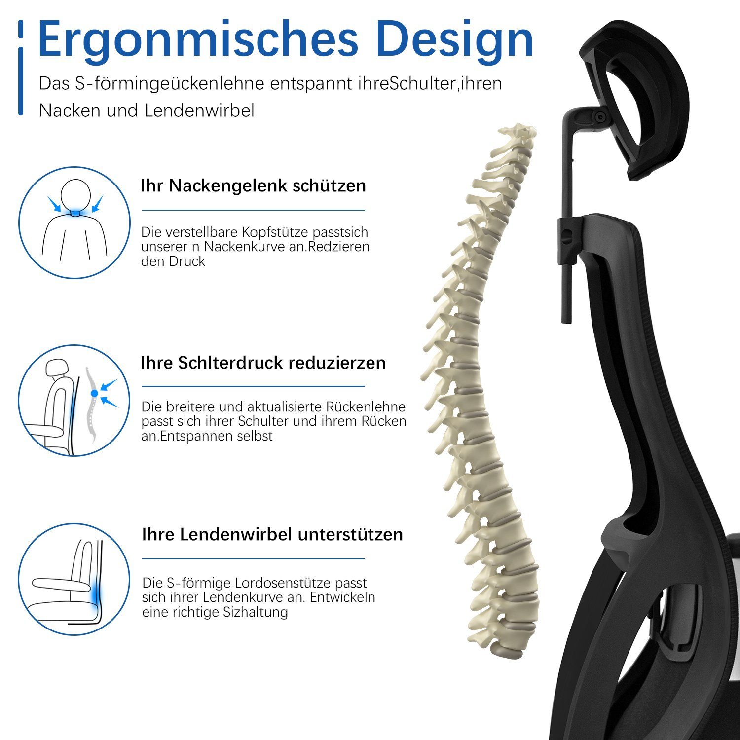 Durrafy Bürostuhl Ergonomischer,Mesh Schreibtischstuhl,Chefsessel (höhenver günstig online kaufen