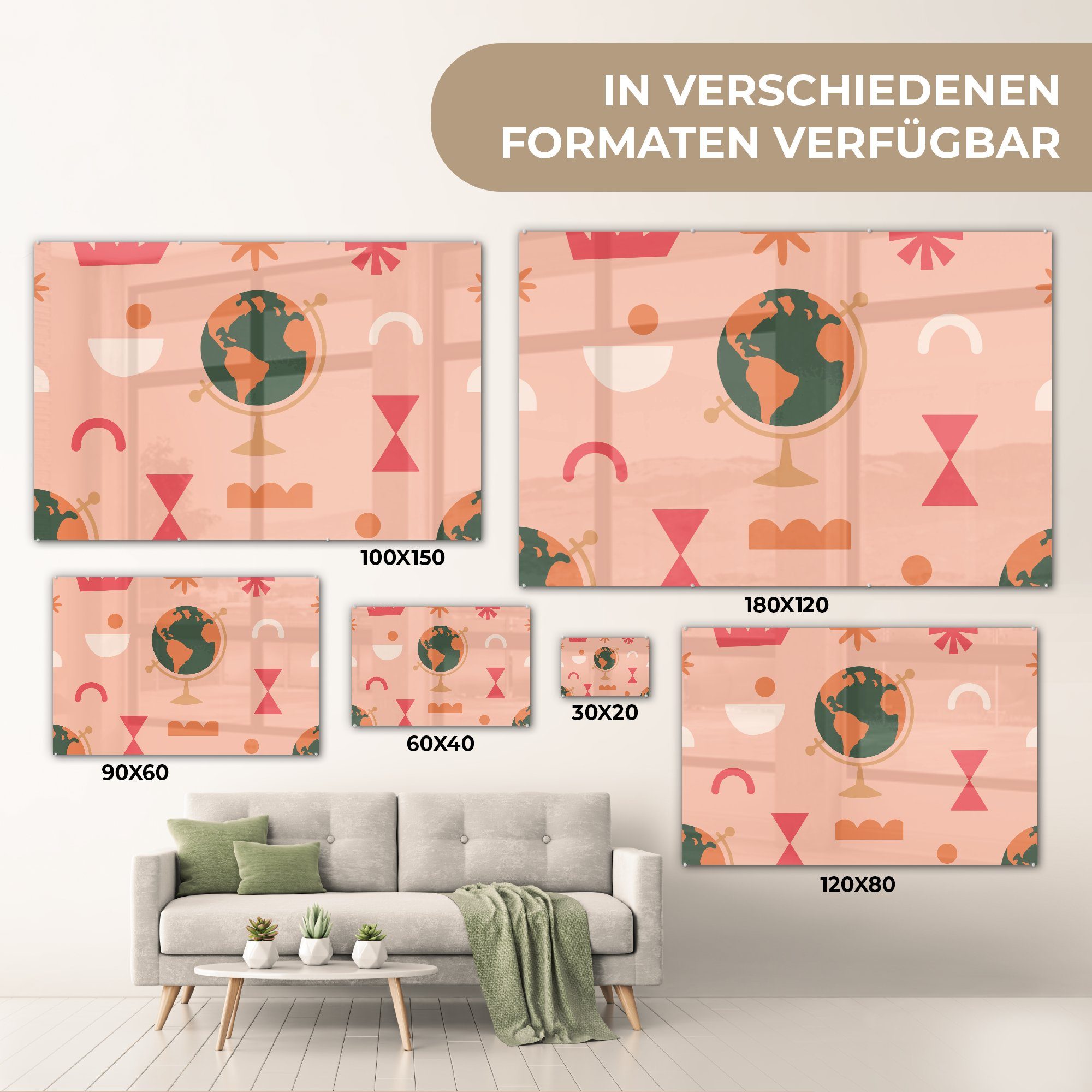 Acrylglasbilder & Schlafzimmer - (1 Abstrakt, Acrylglasbild Weltkugel St), MuchoWow Wohnzimmer Rosa -