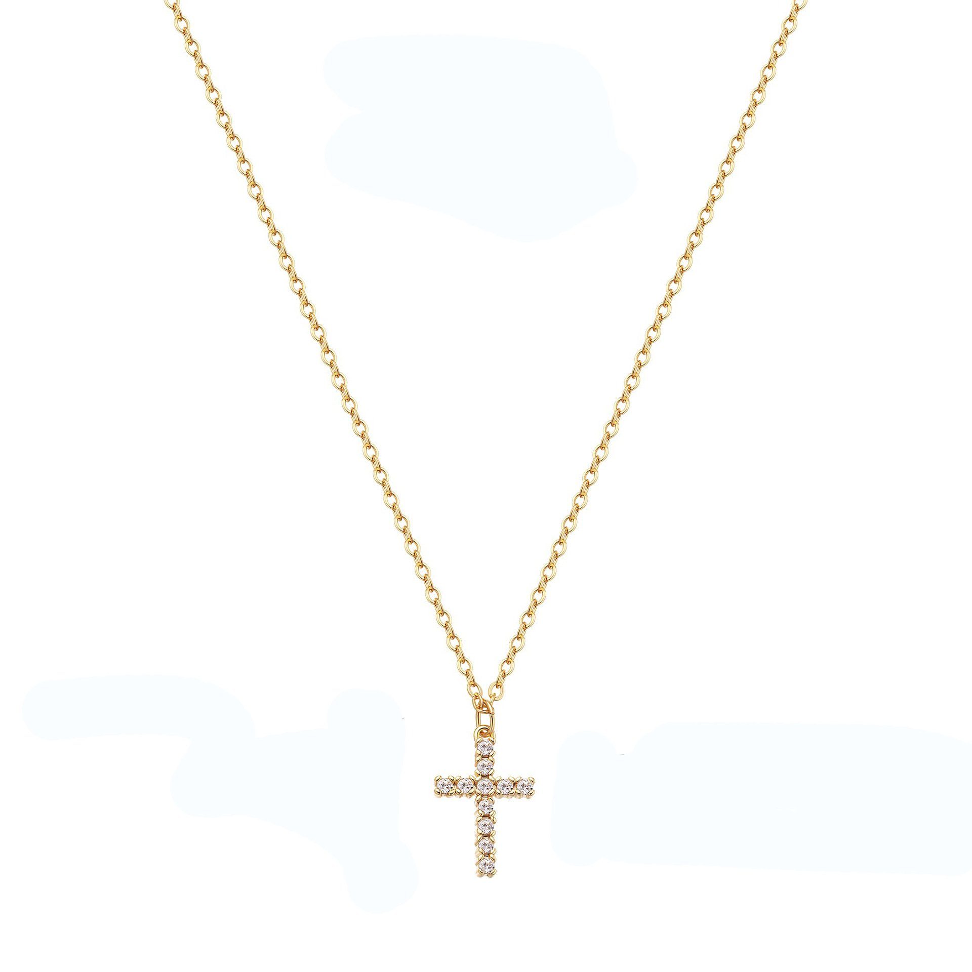 Haiaveng Charm-Kette 18k Gold überzogene einfache Kreuz Anhänger Choker Halskette (1-tlg)