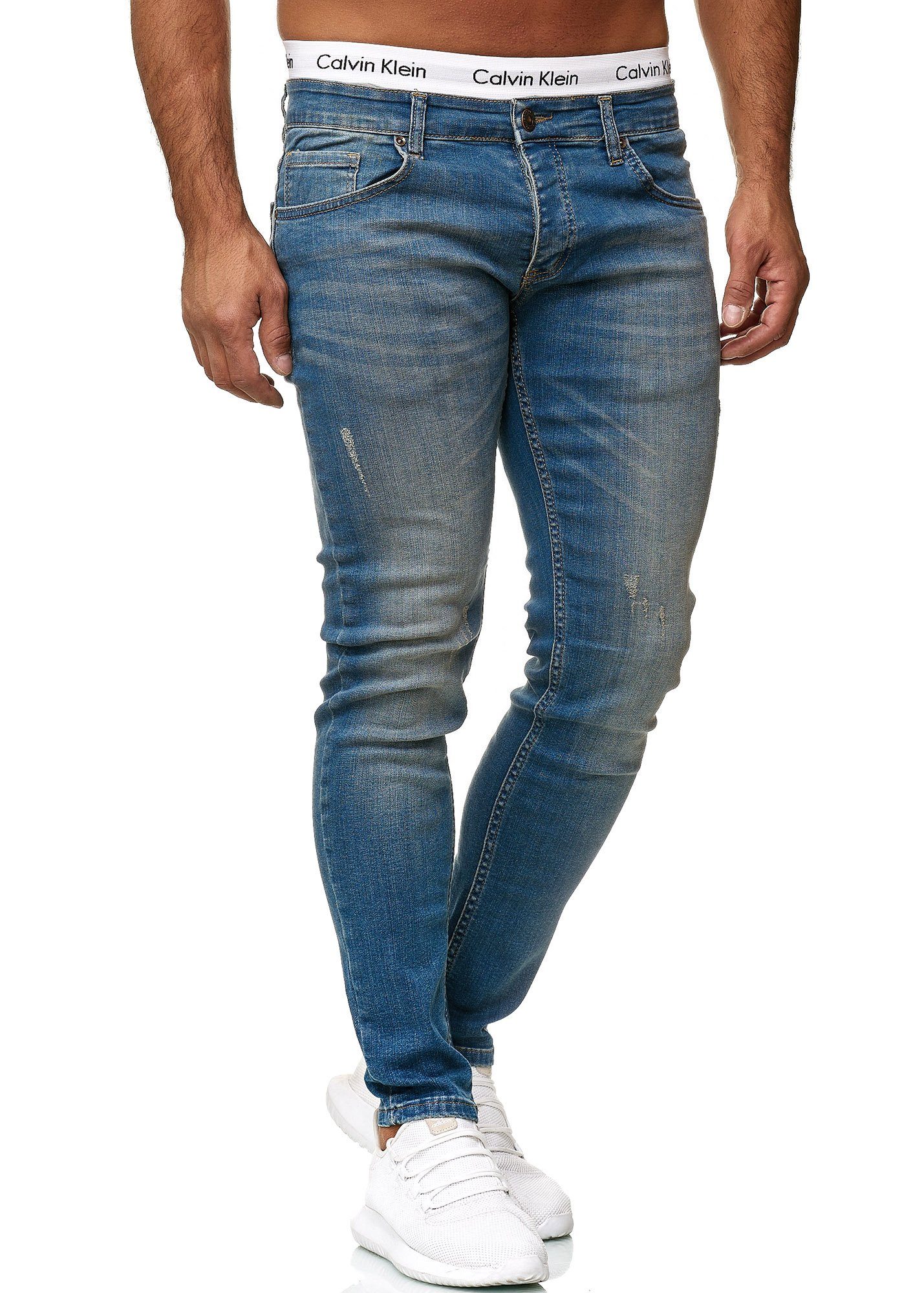 Code47 Skinny-fit-Jeans Code47 Designer Herren Jeans Hose Regular Skinny Fit Jeanshose Basic 613 Dirty Blue Used