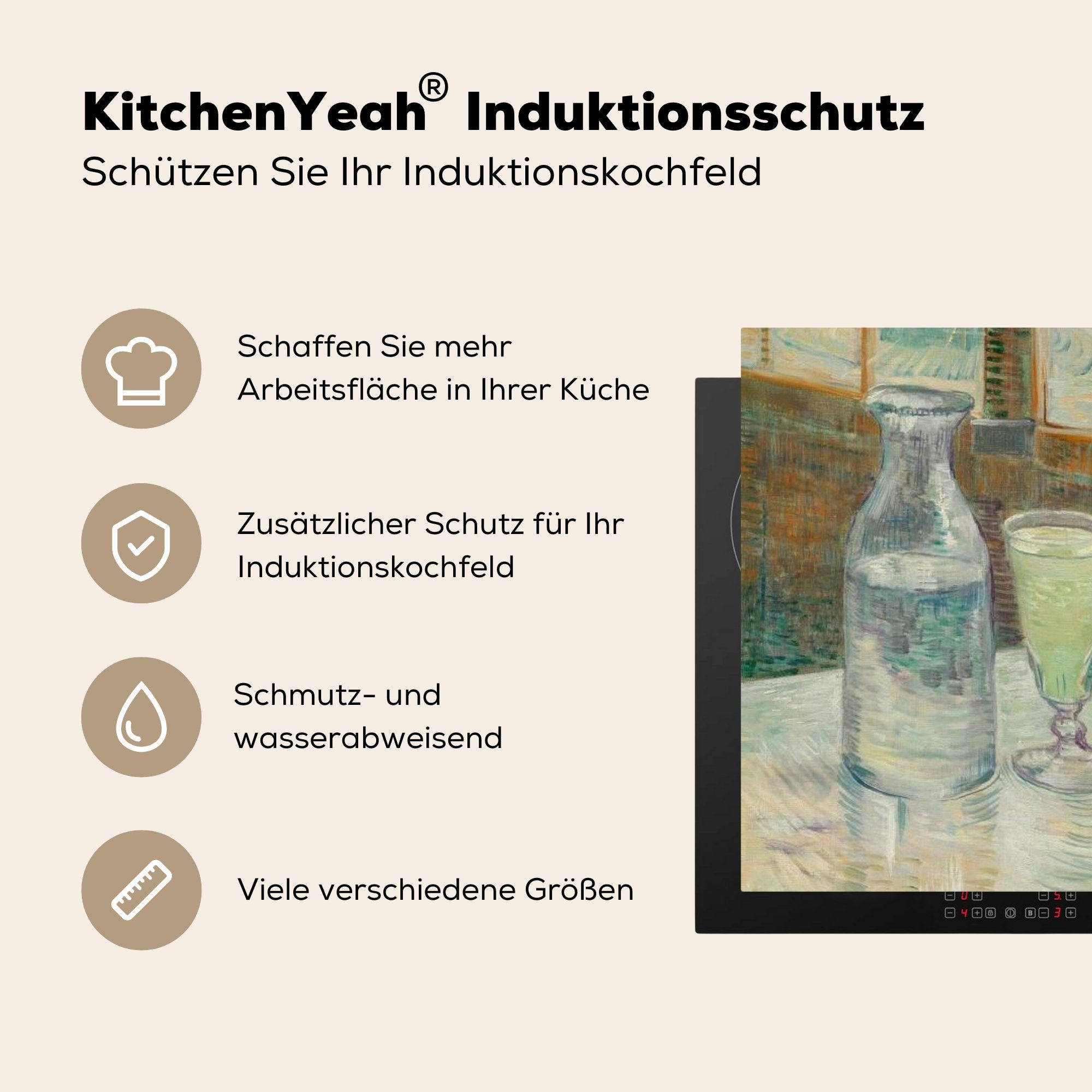 Absinth - Arbeitsplatte 78x78 MuchoWow van Ceranfeldabdeckung, Couchtisch für (1 Herdblende-/Abdeckplatte küche Gogh, mit tlg), Vincent Vinyl, cm,