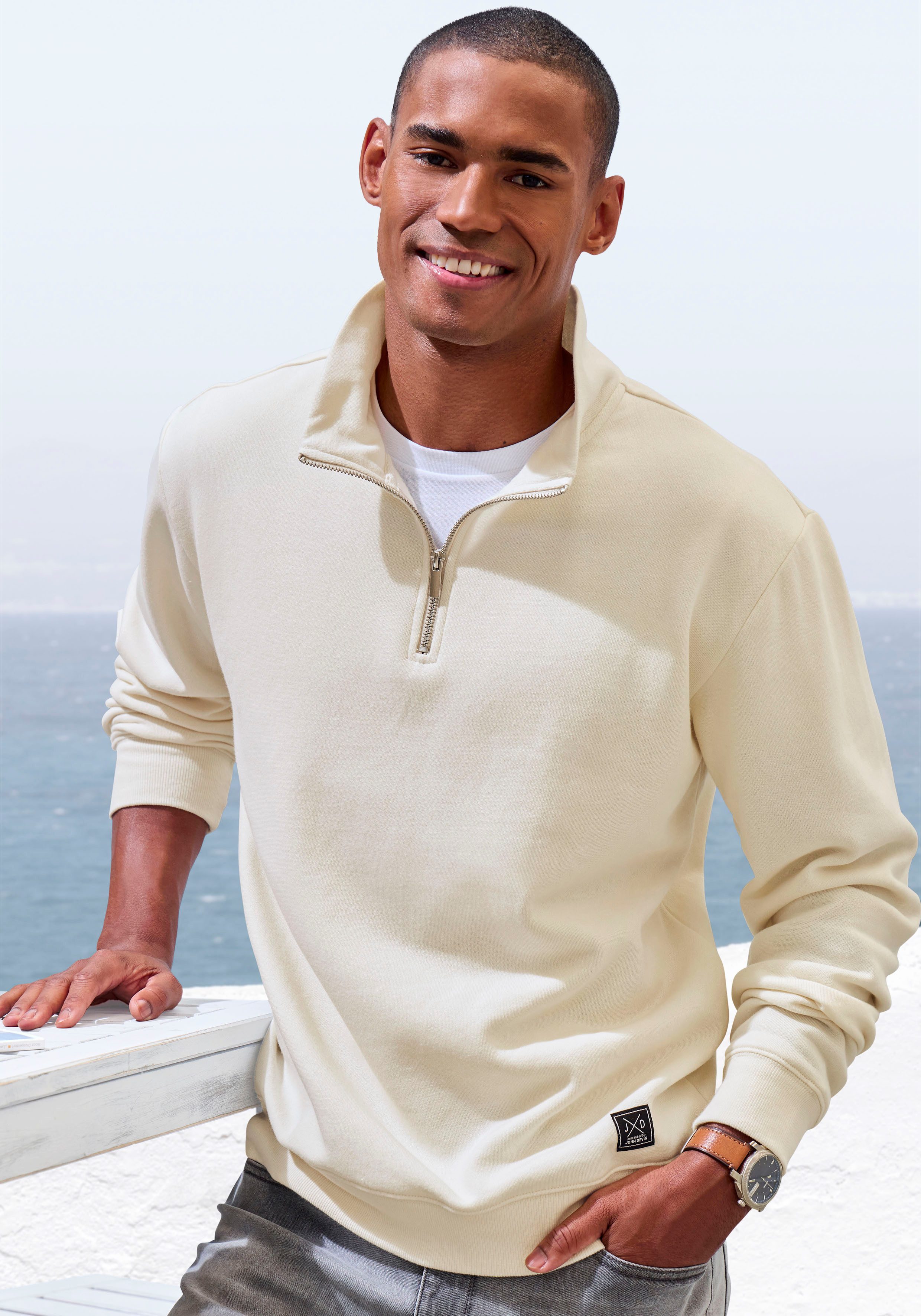John Devin Sweatshirt Langarm, Pullover mit Reißverschluss am Stehkragen günstig online kaufen