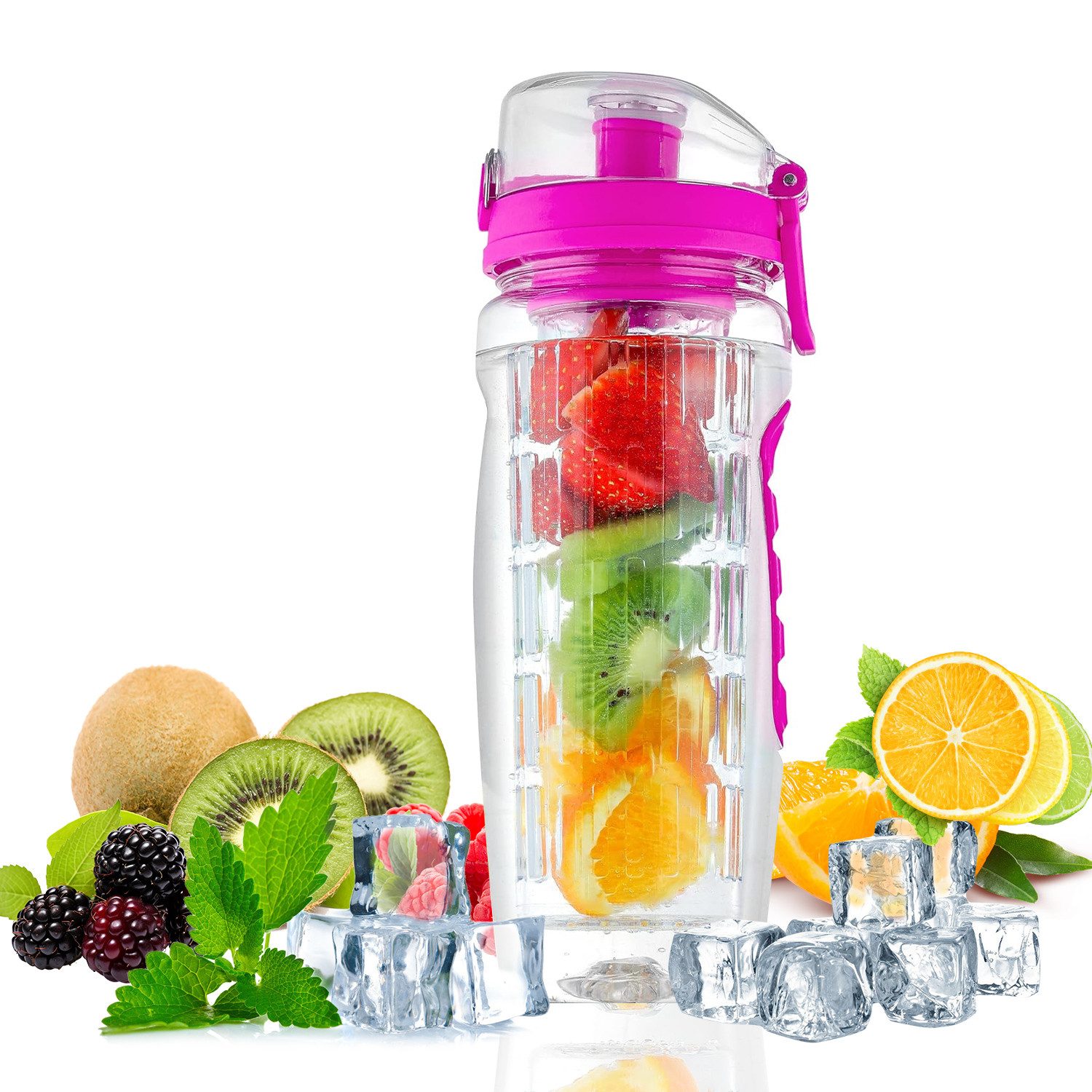 OSTWOLKE Trinkflasche Wasserflasche mit Früchtesieb 3 Farben 960ml