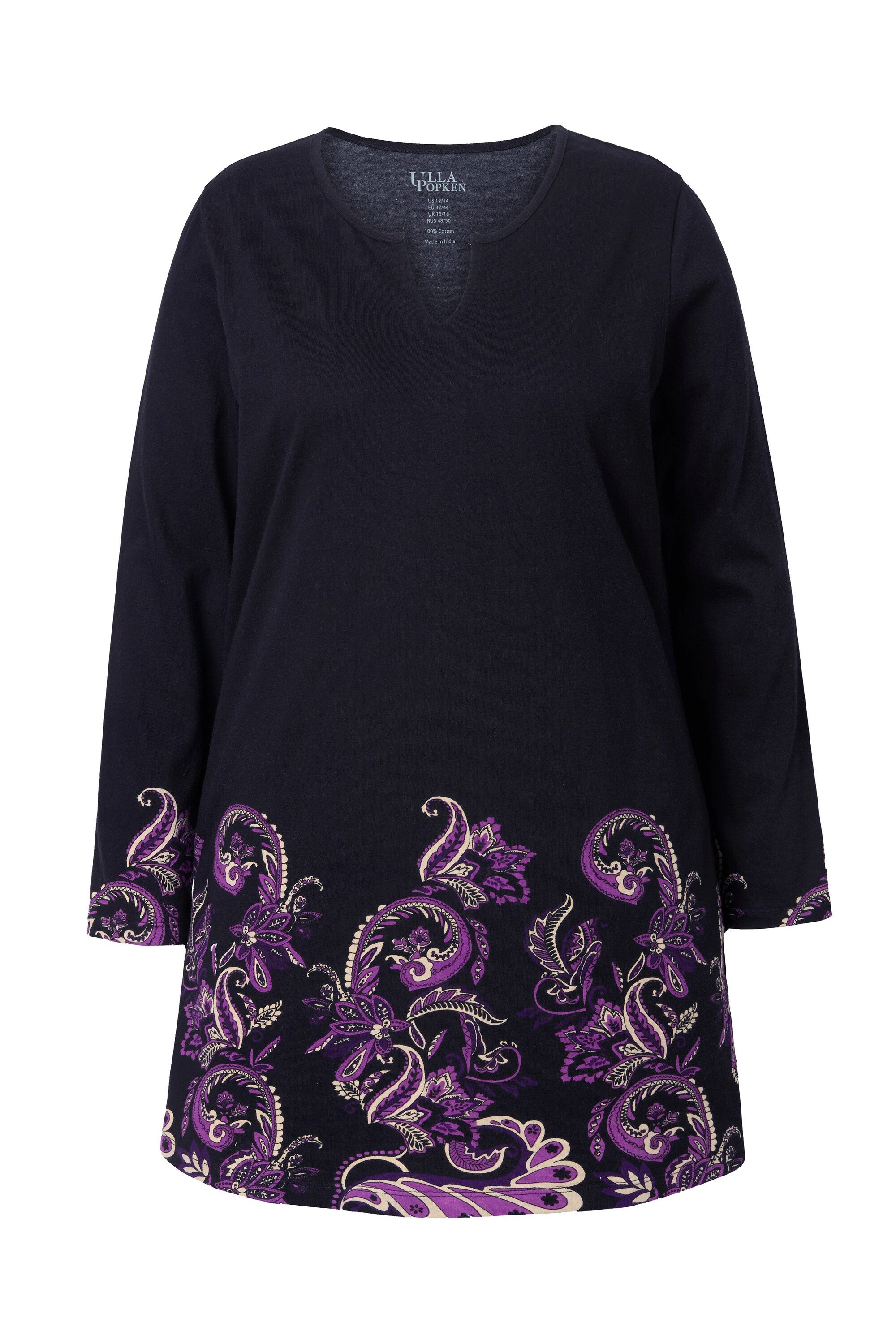 Ulla Popken Longshirt Longshirt A-Linie Tunika-Ausschnitt Langarm günstig online kaufen