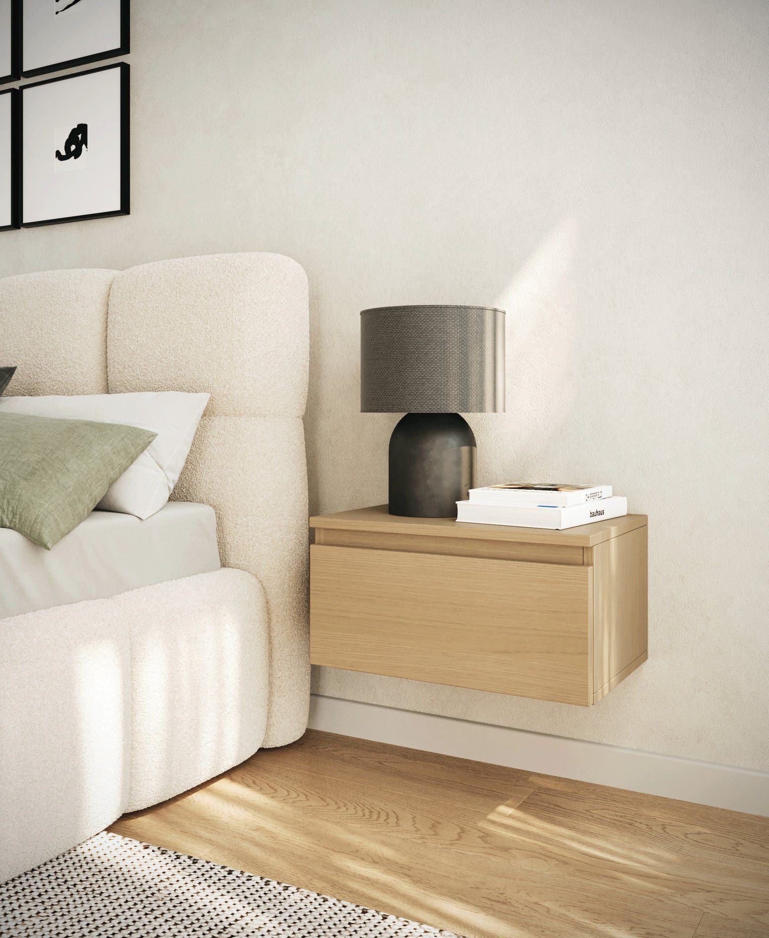 Selsey Nachttisch BEMMI, Wandnachttisch mit Schublade – schwebendes Design, matt, 48 cm breit