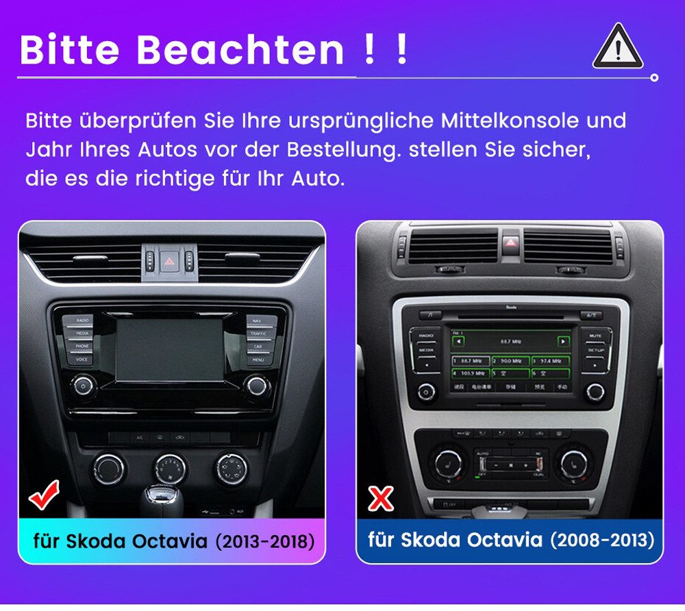 ESSGOO 10,1" 8-Kern 6+128G Android 15 Für SKODA Octavia III 2014-2018 Autoradio (RDS, Digitalradio (DAB), FM, AM, Carplay Android Auto GPS Navi WIFI BT USB)
