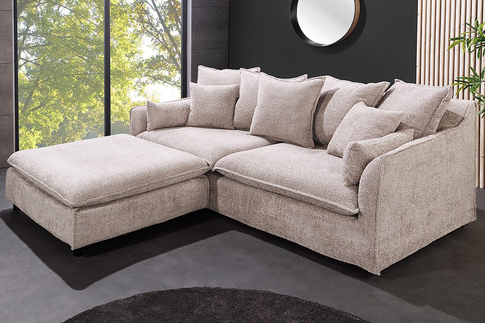 riess-ambiente Fußhocker HEAVEN 100cm beige · Hussensofa inkl. Kissen und abnehmbaren Bezug (Einzelartikel, 1 St), Wohnzimmer-Hocker · Bouclé-Bezug · Federkern- – Bild 4 von 5