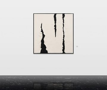 YS-Art Gemälde Erfahrung, Leinwand Bild Handgemalt Abstrakt Schwarz Beige mit Rahmen