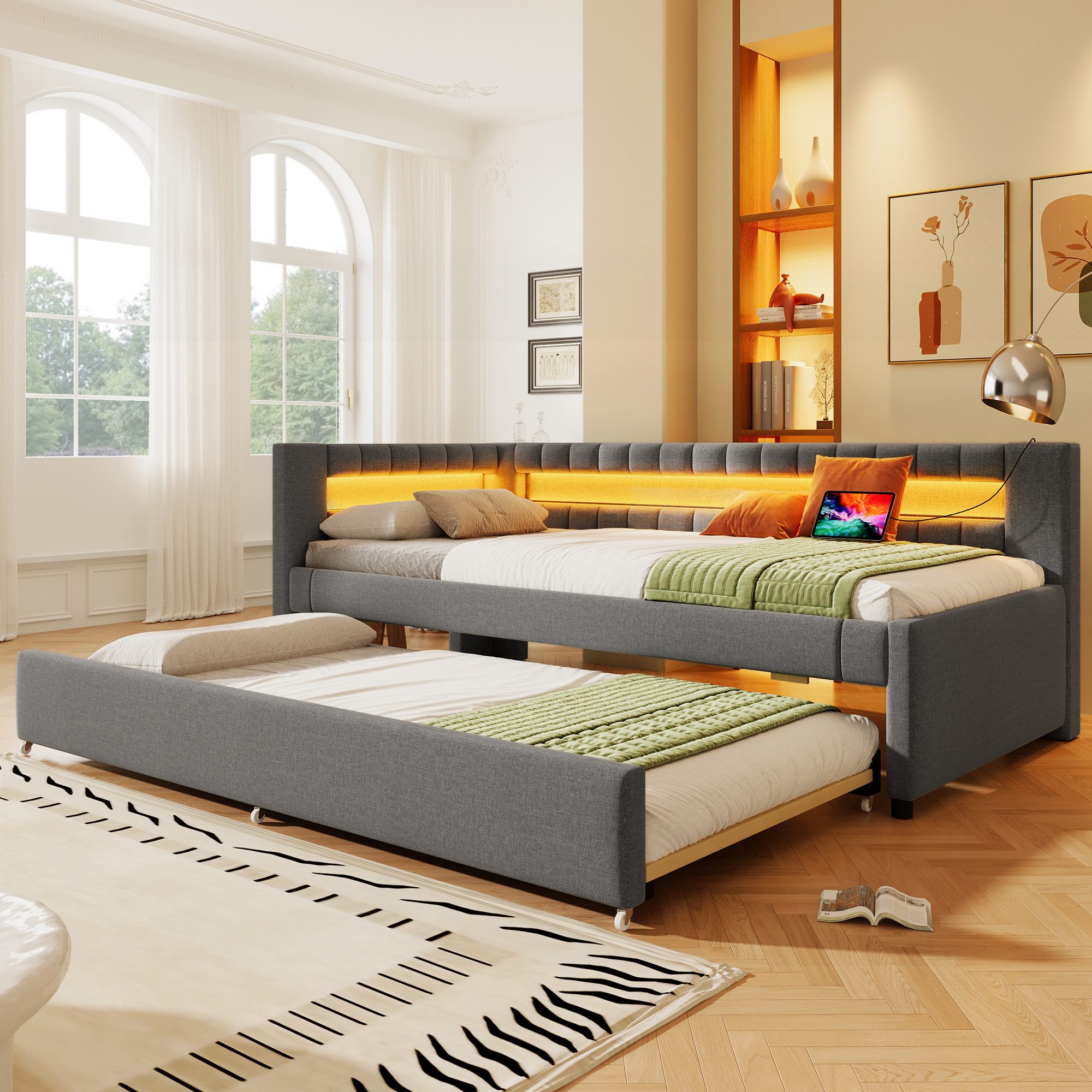 Merax Daybett mit Ausziehbett 90x190cm (Kinderbett Jugendbett, 1 tlg), Pols günstig online kaufen