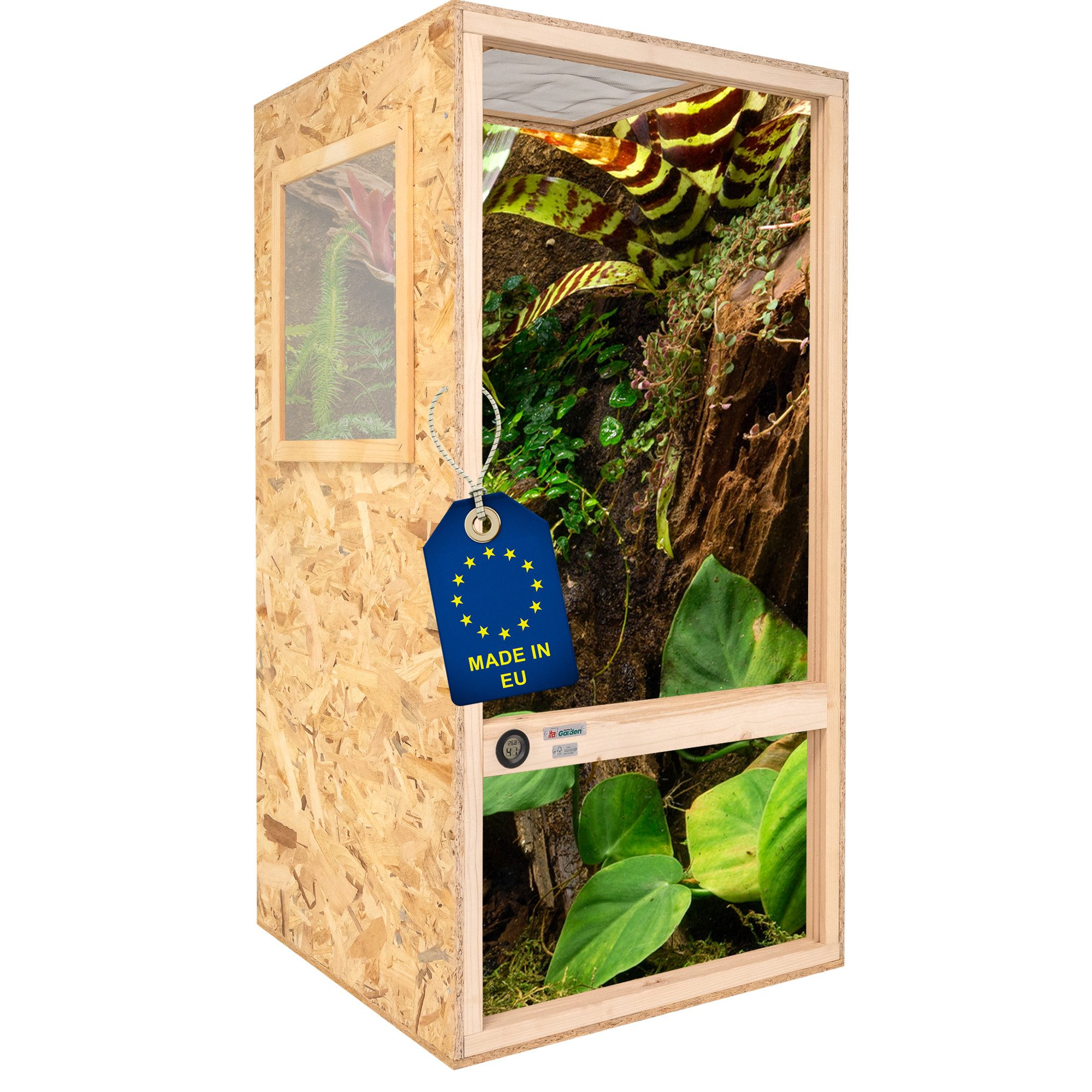 ITA Terrarium Chamäleon Terrarium 120х60х60 mit Flächenbelüftung & Hygrometer, Holzterrarium aus OSB - Terrarien für Reptilien, Schlangen, Amphibien