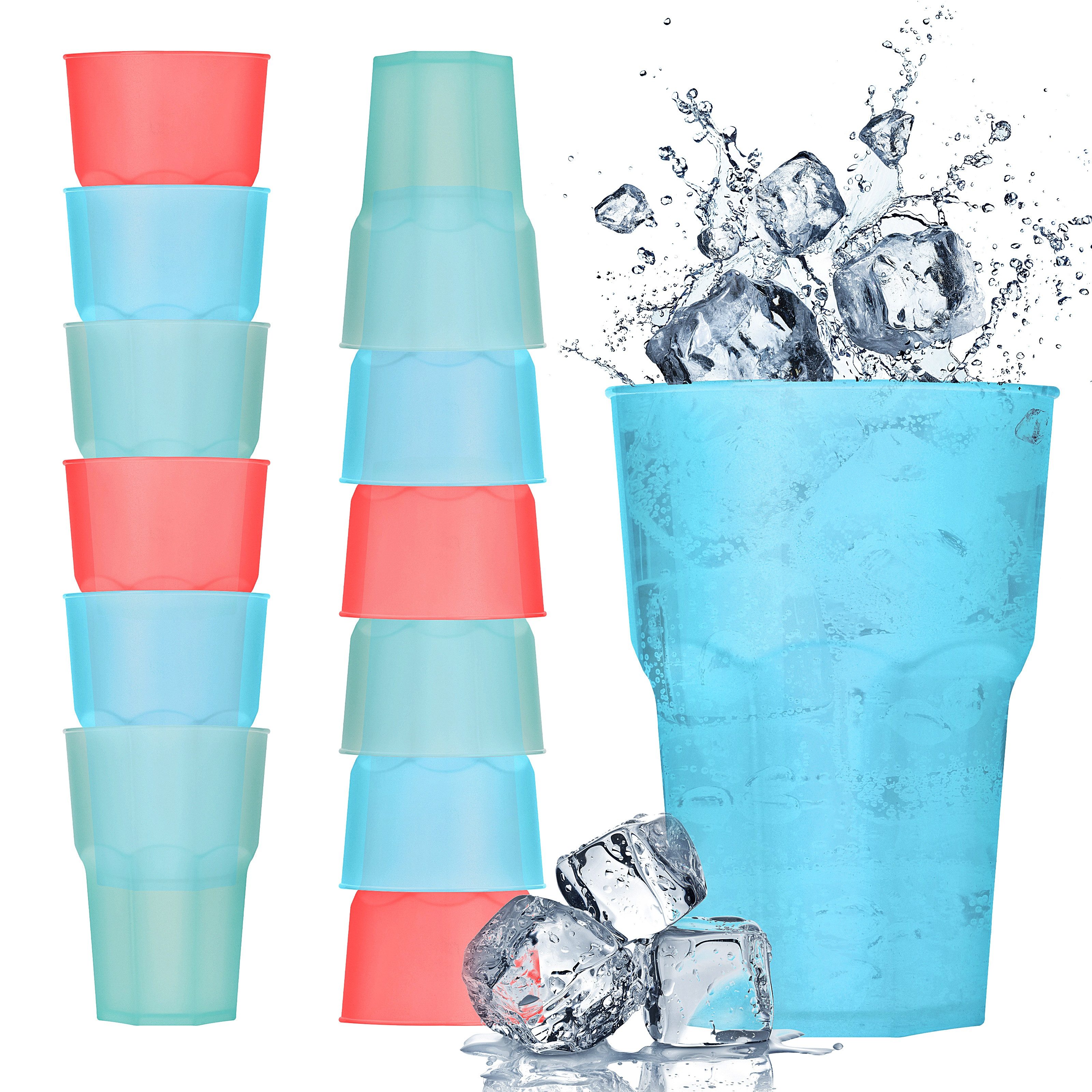 Becher 12er Set Trinkbecher 480 ml Kunststoff Cocktail Kinderbecher XXL