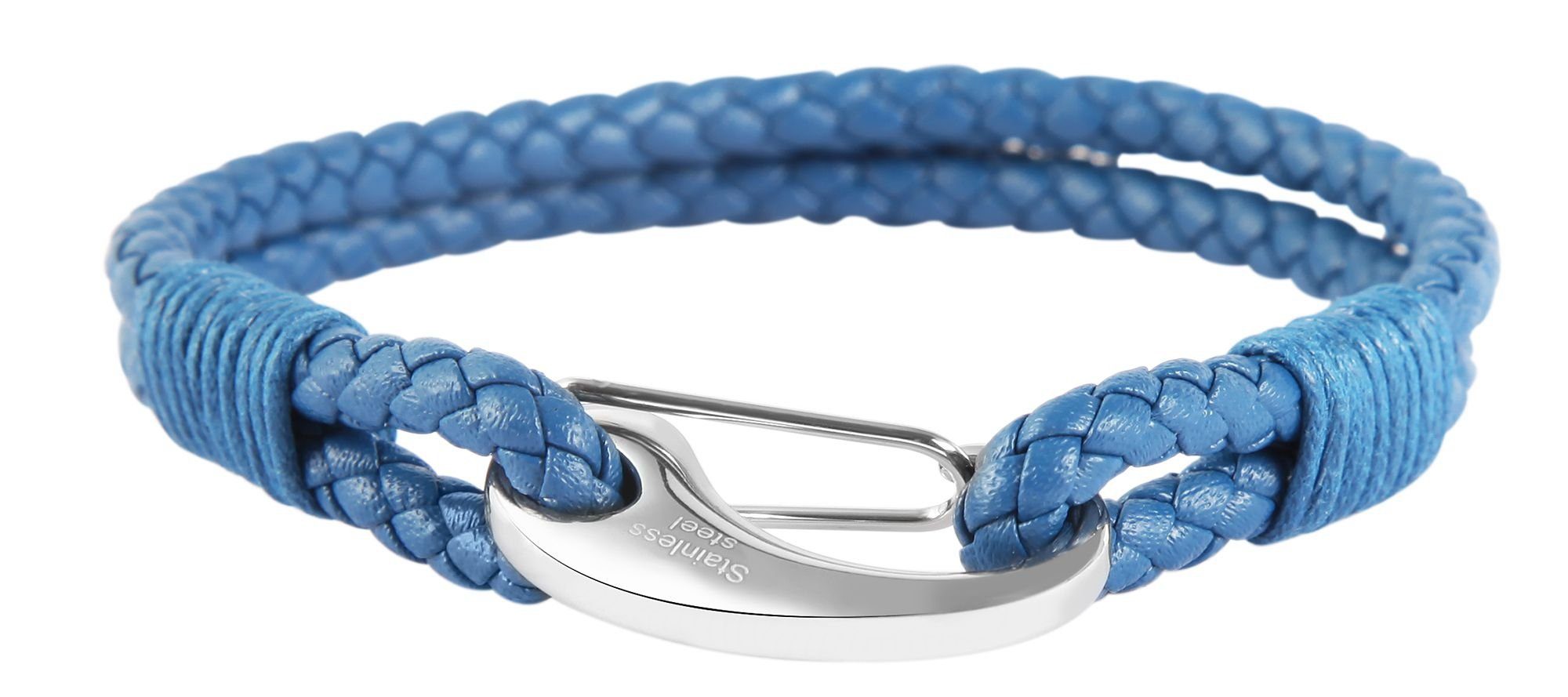 AKZENT Lederarmband Jadal Echtleder Armband geflochten mit Edelstahlelement (einzeln) Blau