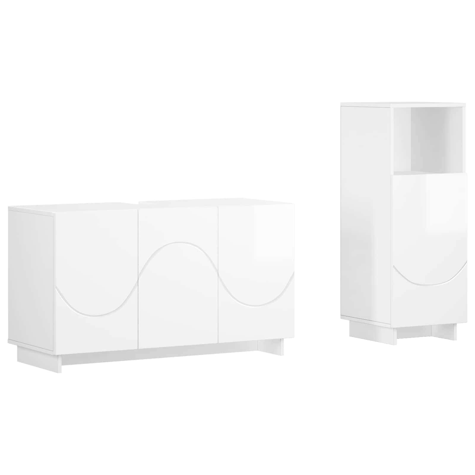 vidaXL Gartenlounge-Set Badezimmerschrank-Set 2 stk. Hochglanz Weiß Holzwerkstoff, (2-tlg)