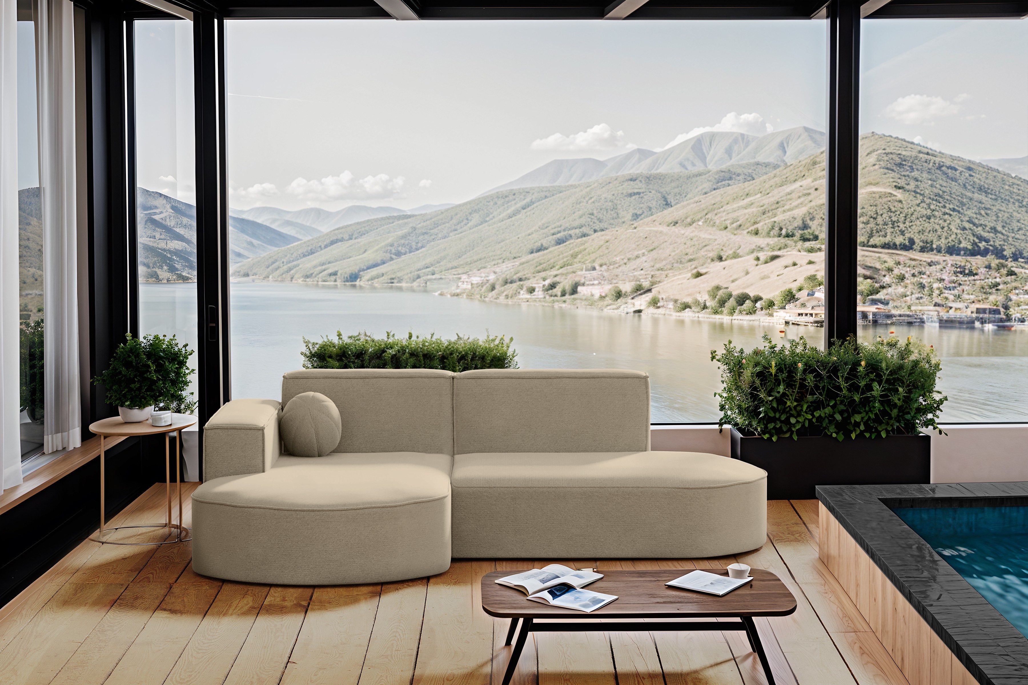 Ecksofa Garten Couch,Sofa L-Form Designer Modena Studio Patio Stoff Artikel