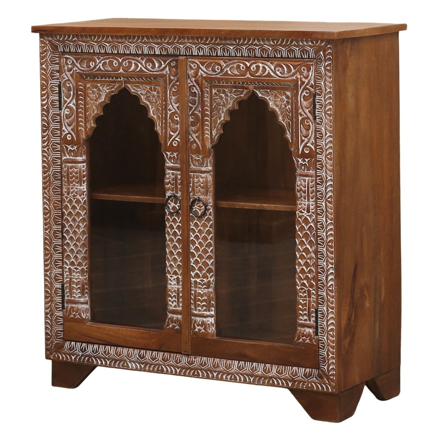 Marrakesch Orient & Mediterran Interior Kommode Commode Nahal à détails en verre, brun naturel, style vintage, 106 cm (1 St), Handarbeit