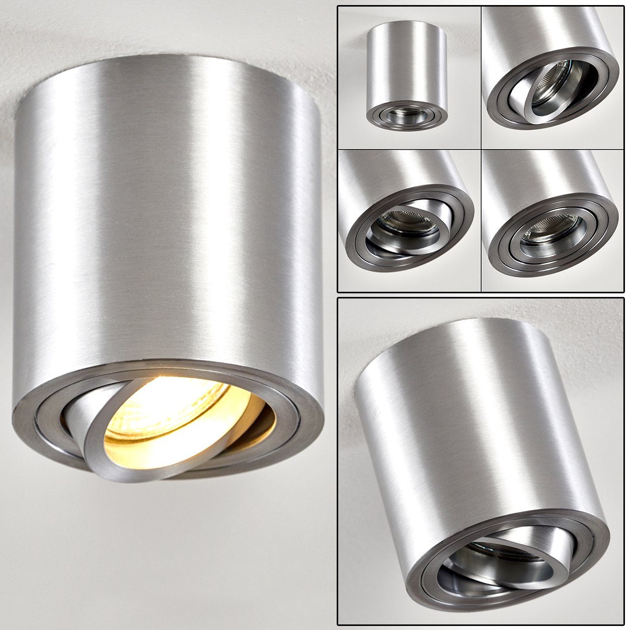 hofstein Deckenleuchte »Caroni« moderne Deckenlampe aus Metall in Silber gebürstet, ohne Leuchtmittel, 1xGU10, der Leuchtspot ist verstellbar, Aufbauleuchte