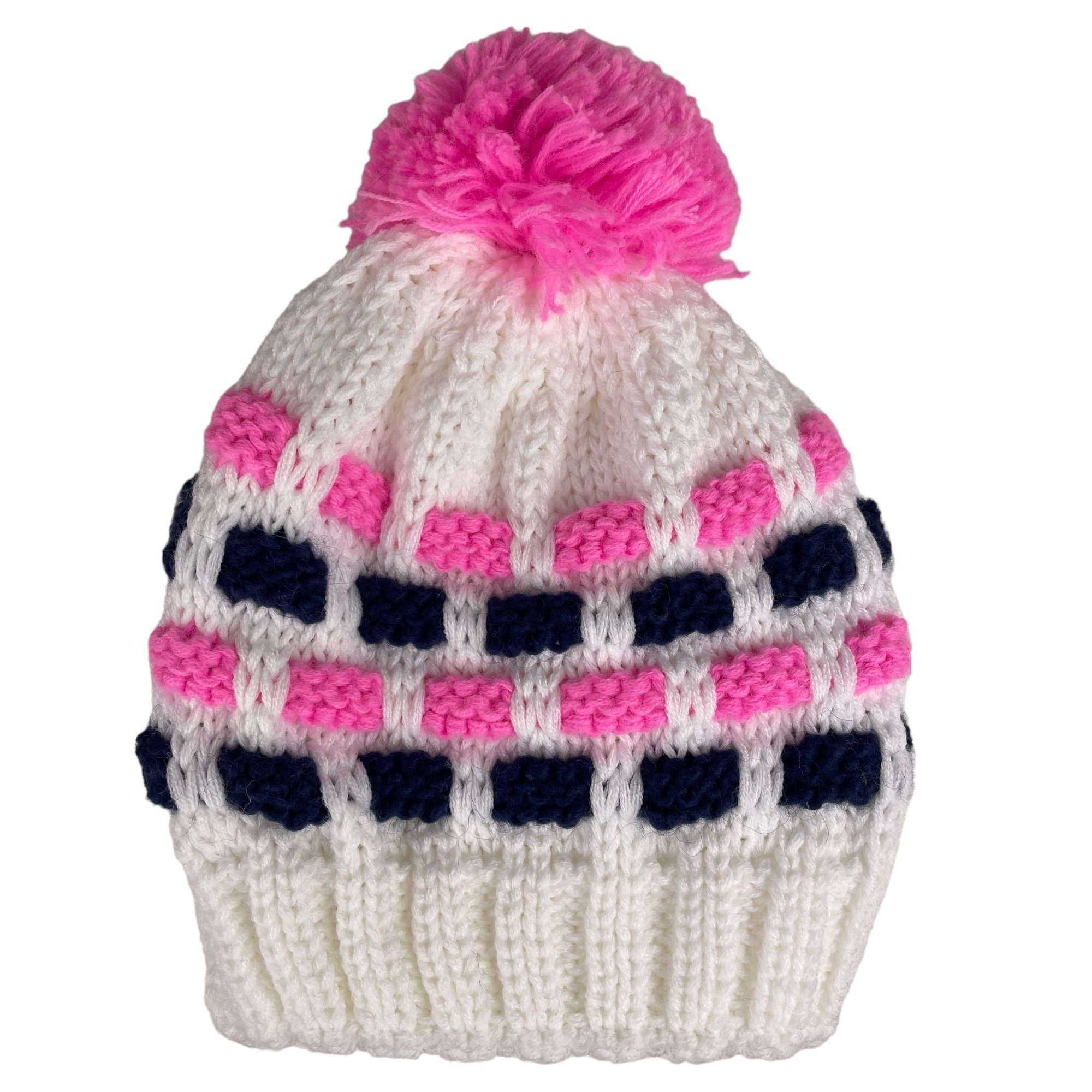 Taschen4life Bommel Bommelmütze mit Mädchen klassisch Beanie weiß/pink Damen Kinder Mütze mehrfarbig, für gestrickt,