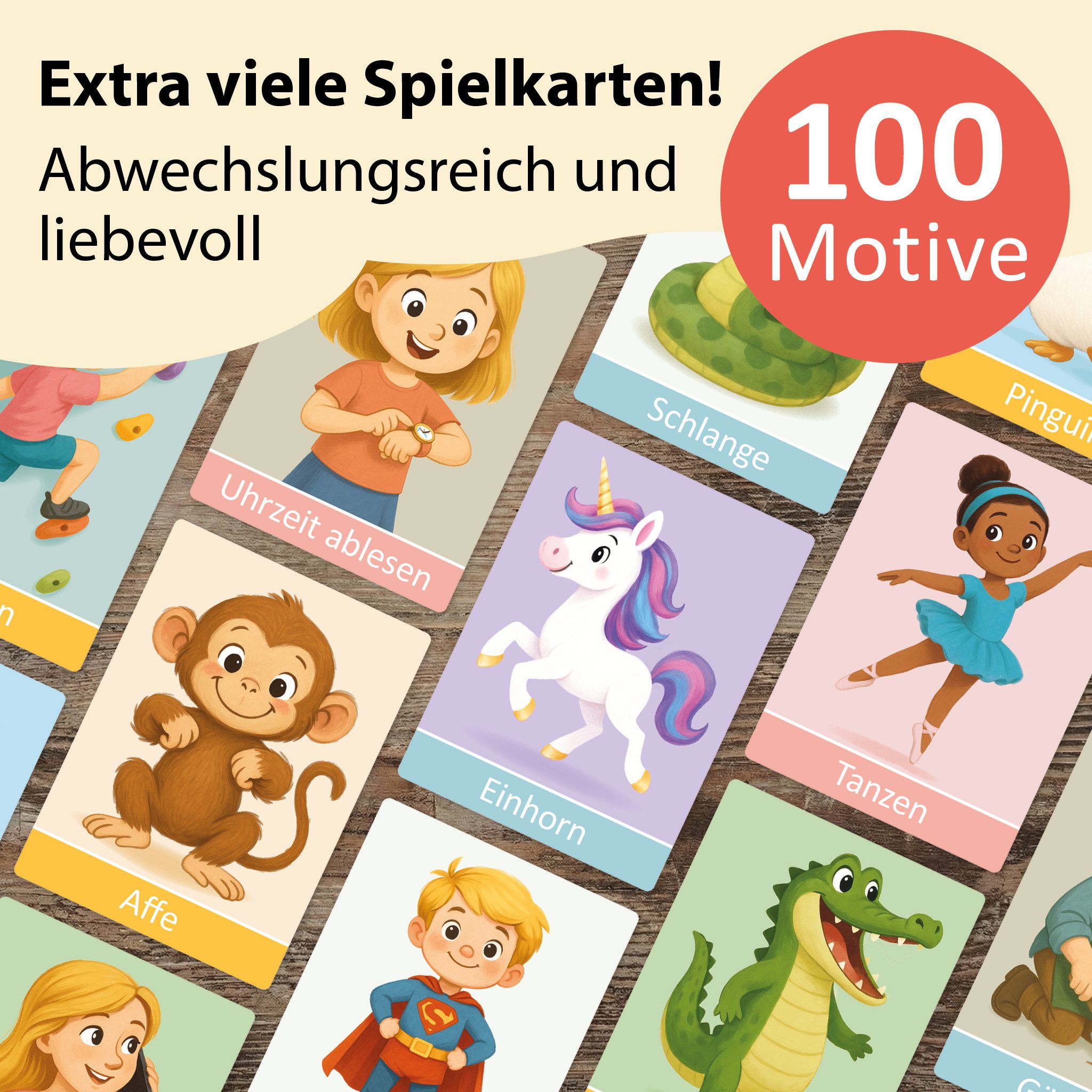 GLÜCKSWOLKE Spiel Pantomime für Kinder, Familienspiel, Kinderspiel, Gesellschaftsspiel, Bewegungsspiel, Mit 100 Spielkarten