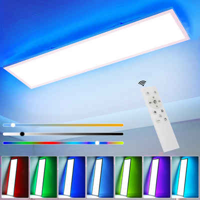 oyajia LED Deckenleuchte LED Dimmbare Deckenleuchte, 40W RGB Backlight Deckenlampe Flach Panel, LED fest integriert, Kaltweiß+Naturweiß+Warmweiß+RGB, 120x30cm, 12-Farben Backlight Deckenlampe für Schlafzimmer Wohnzimmer