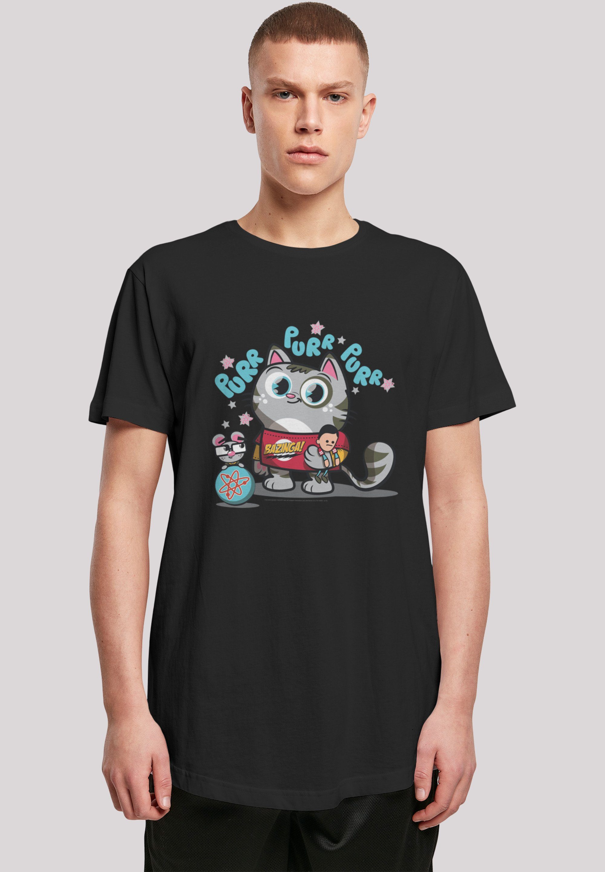 F4NT4STIC T-Shirt Long Cut Shirt 'Big Bang Theory Bazinga Kitty' Print schwarz