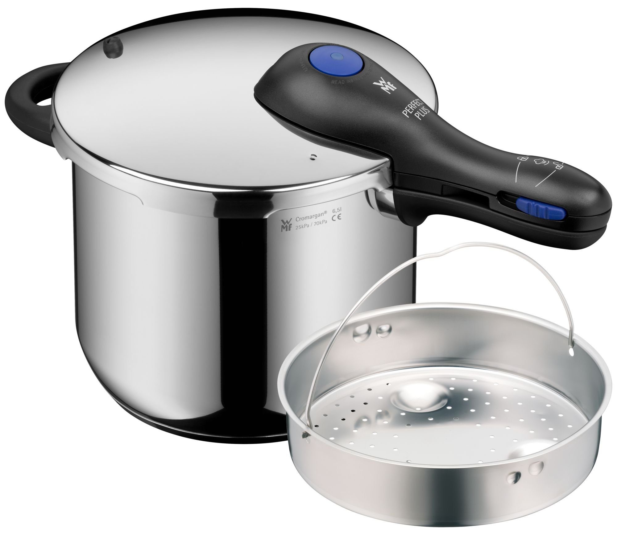 WMF Schnellkochtopf Perfect Plus One Pot Schnellkochtopf mit Dampfgareinsatz, 6,5 Liter, Edelstahl, One Pot