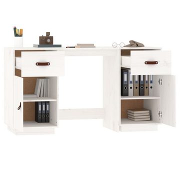 vidaXL Schreibtisch Schreibtisch mit Schränken Weiß 135x50x75 cm Massivholz Kiefer