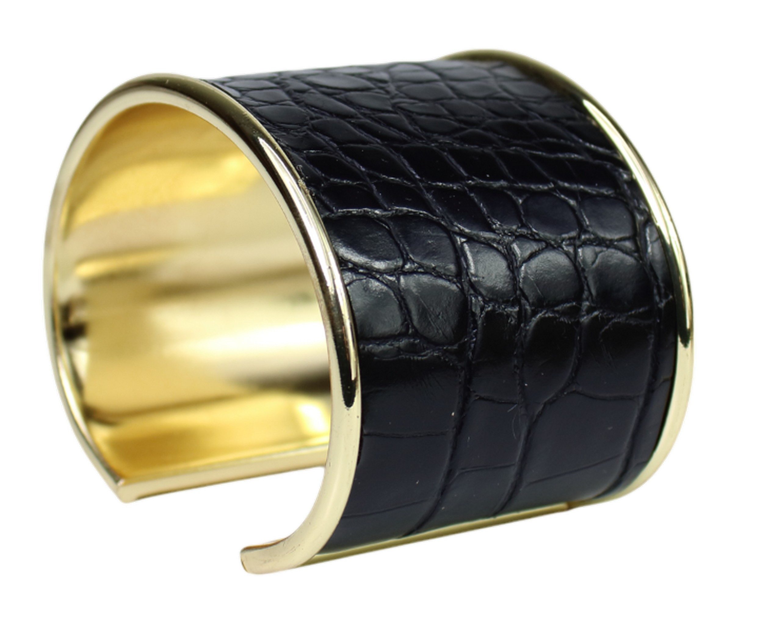 FRONHOFER Edelstahlarmband 19209, 4,5 cm breiter Armreif aus Edelstahl und Kunstleder, Kroko Optik