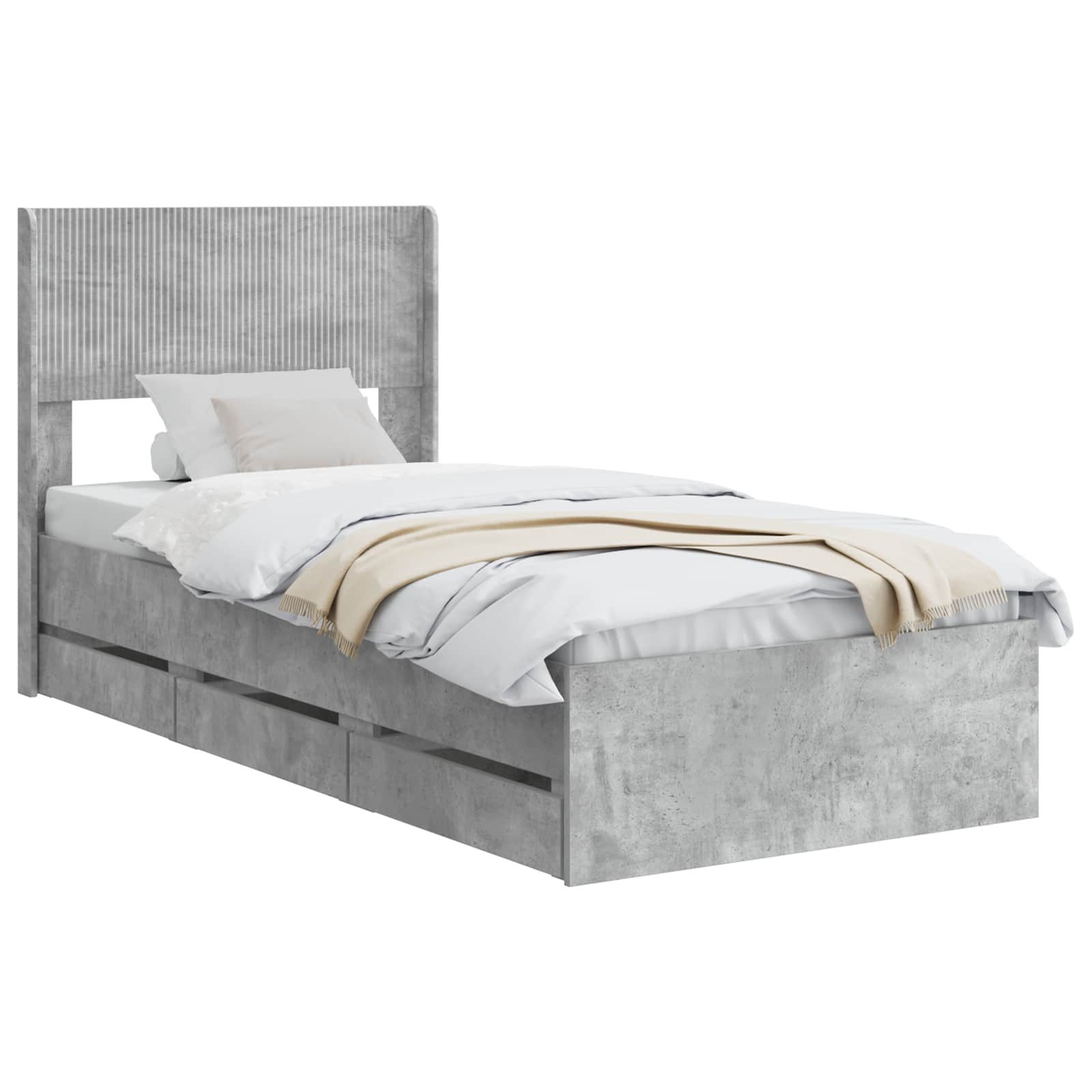 vidaXL Bett Bettgestell mit Stauraum und Kopfteil Betongrau 75 x 190 cm (1-tlg)