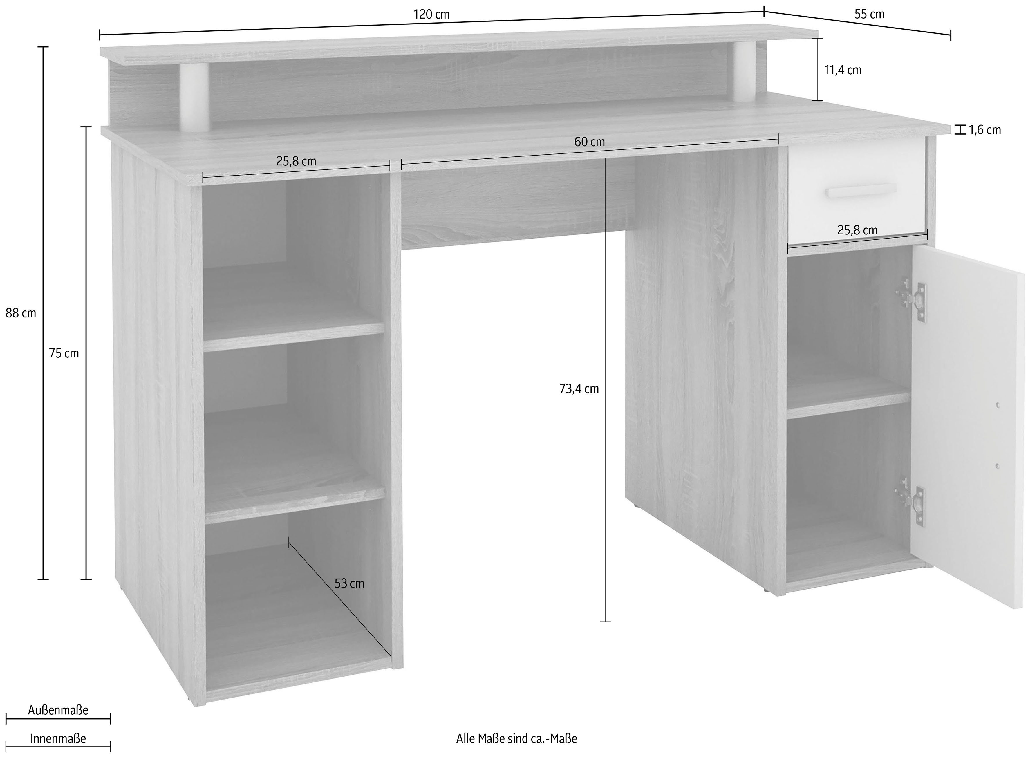 Homexperts Schreibtisch Sonoma mit Ablagefläche Eiche Eiche/weiß viel | Sonoma Don