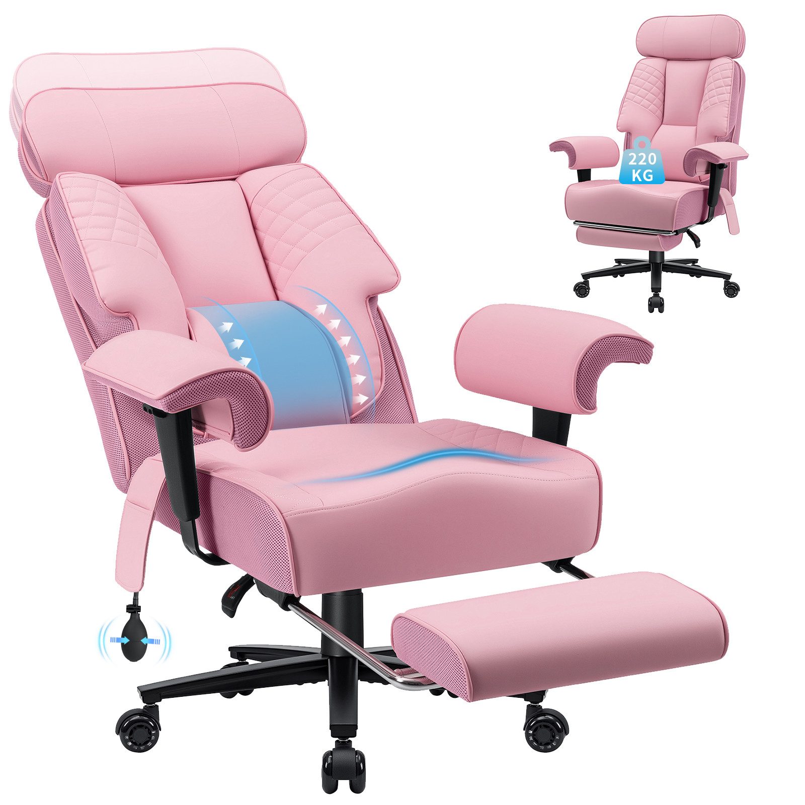 MECO Bürostuhl XXL Bürostuhl bis 227kg ergonomischer Drehstuhl (großer & hoher Chefsessel), mit breitem Sitz, Hochwertige Stoffe, verstellbarer Lendenstütze