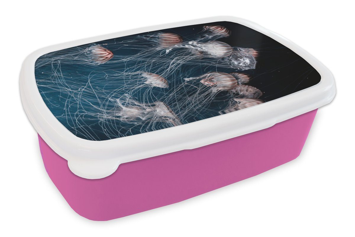 MuchoWow Lunchbox Meerestiere - Quallen - Wasser, Kunststoff, (2-tlg), Brotbox für Erwachsene, Brotdose Kinder, Snackbox, Mädchen, Kunststoff rosa